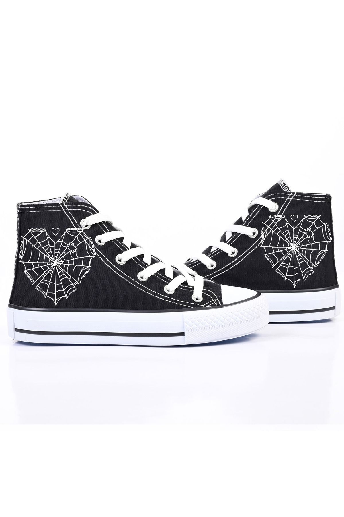 MECH BUTİK Unisex Baskılı Siyah Kadın/Erkek Bilekli Spor Ayakkabı Sneaker