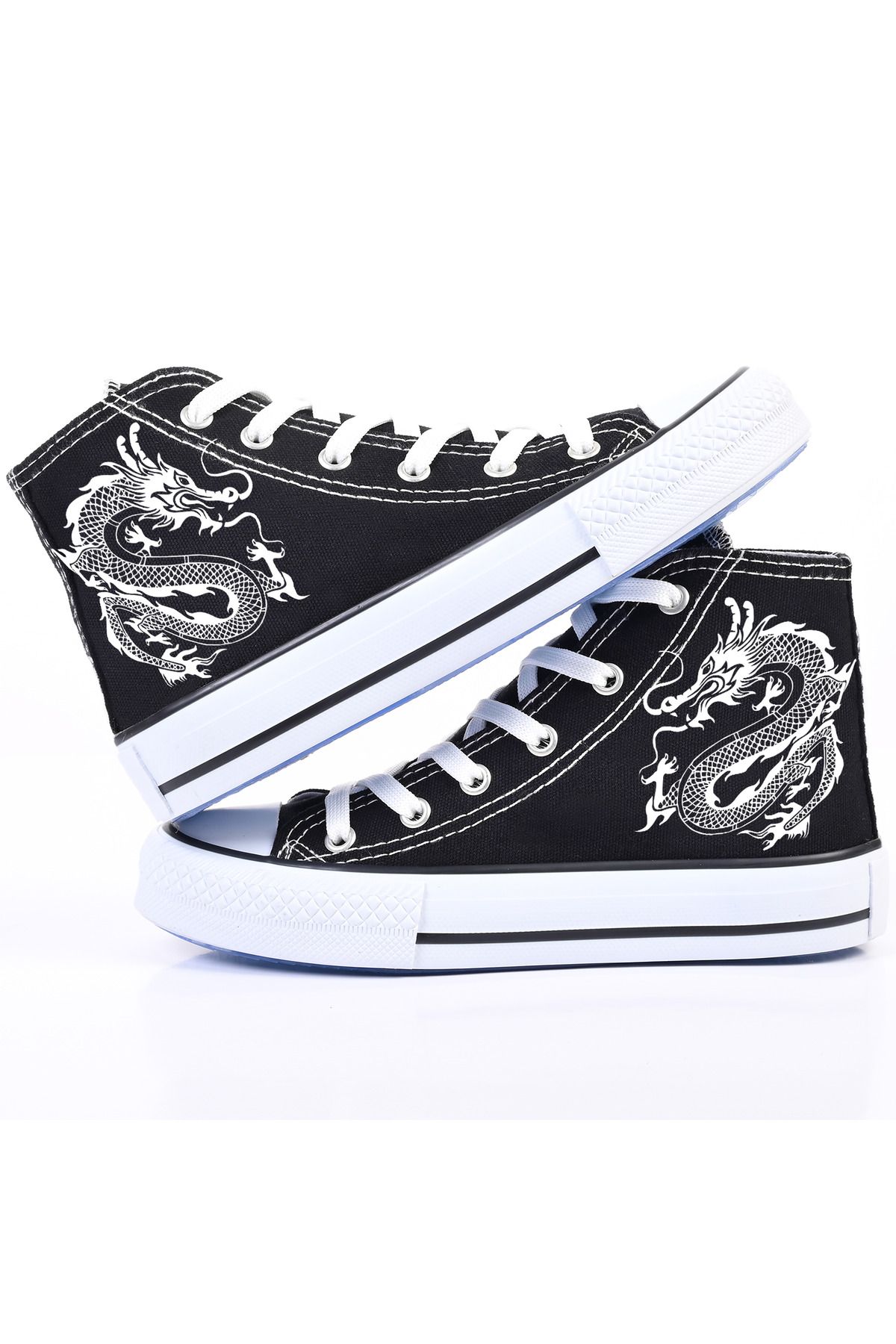 MECH BUTİK Unisex Baskılı Siyah Kadın/Erkek Bilekli Spor Ayakkabı Sneaker