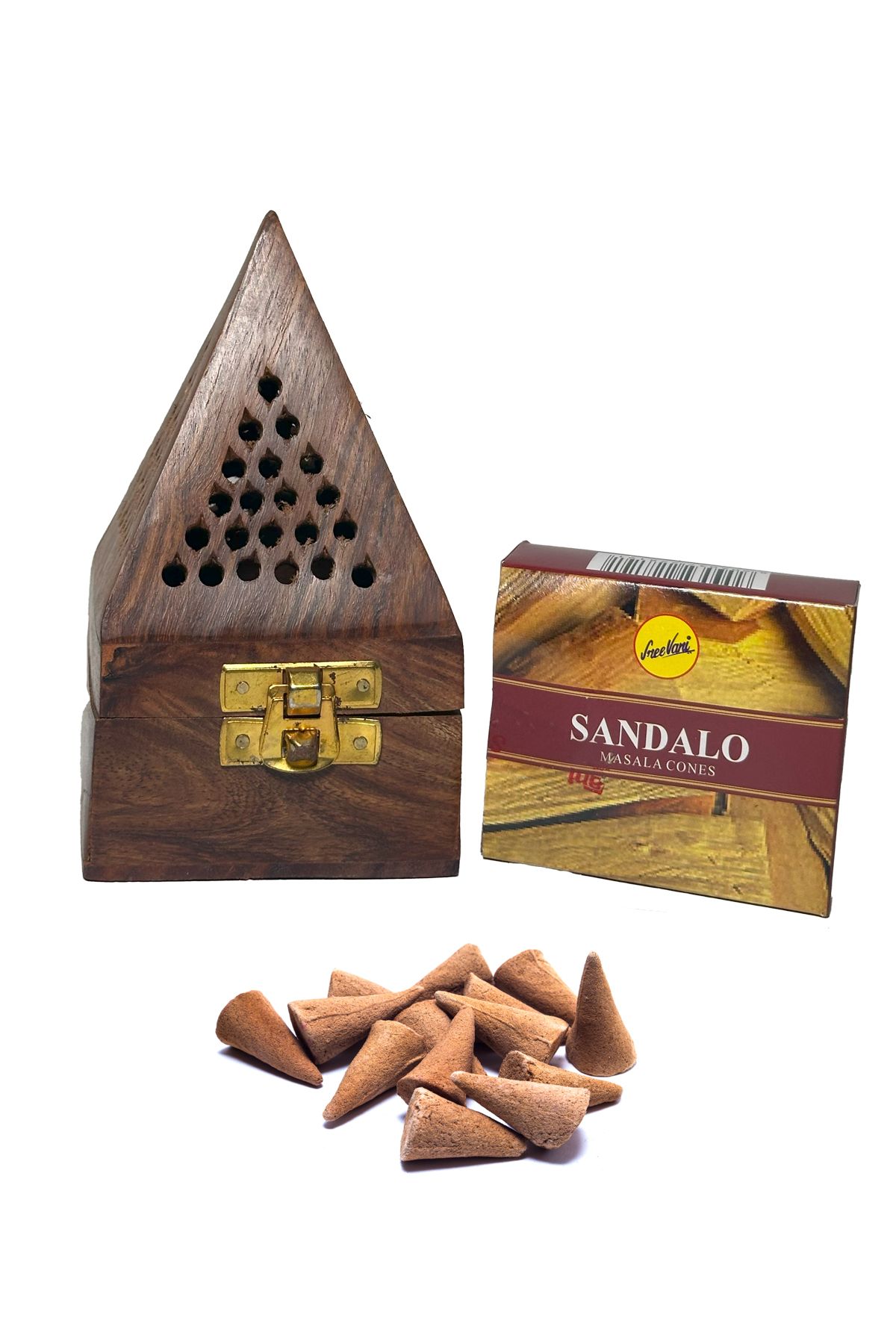 Asafora Hediyelik Ahşap Piramit Konik Tütsülük 1 Paket Sandal Kokulu Tonik Tütsü