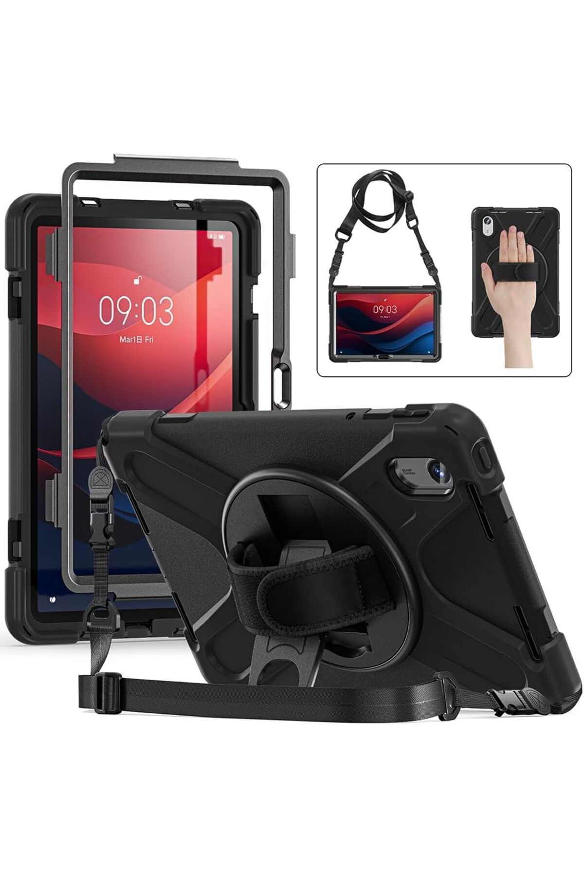 Fogy Lenovo Tab M11 TB-330FU ile uyumlu Tank Zırh Elgeçmeli İpli Defender Tablet Silikon kılıfı