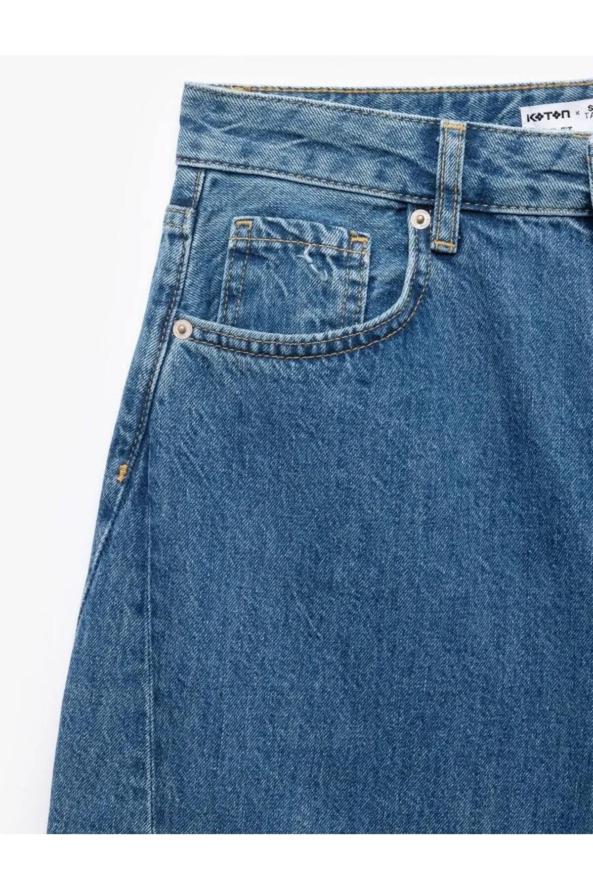Koton-X Sima Tarkan - Pantaloni de blugi din bumbac cu talie înaltă, cu nasturi 6