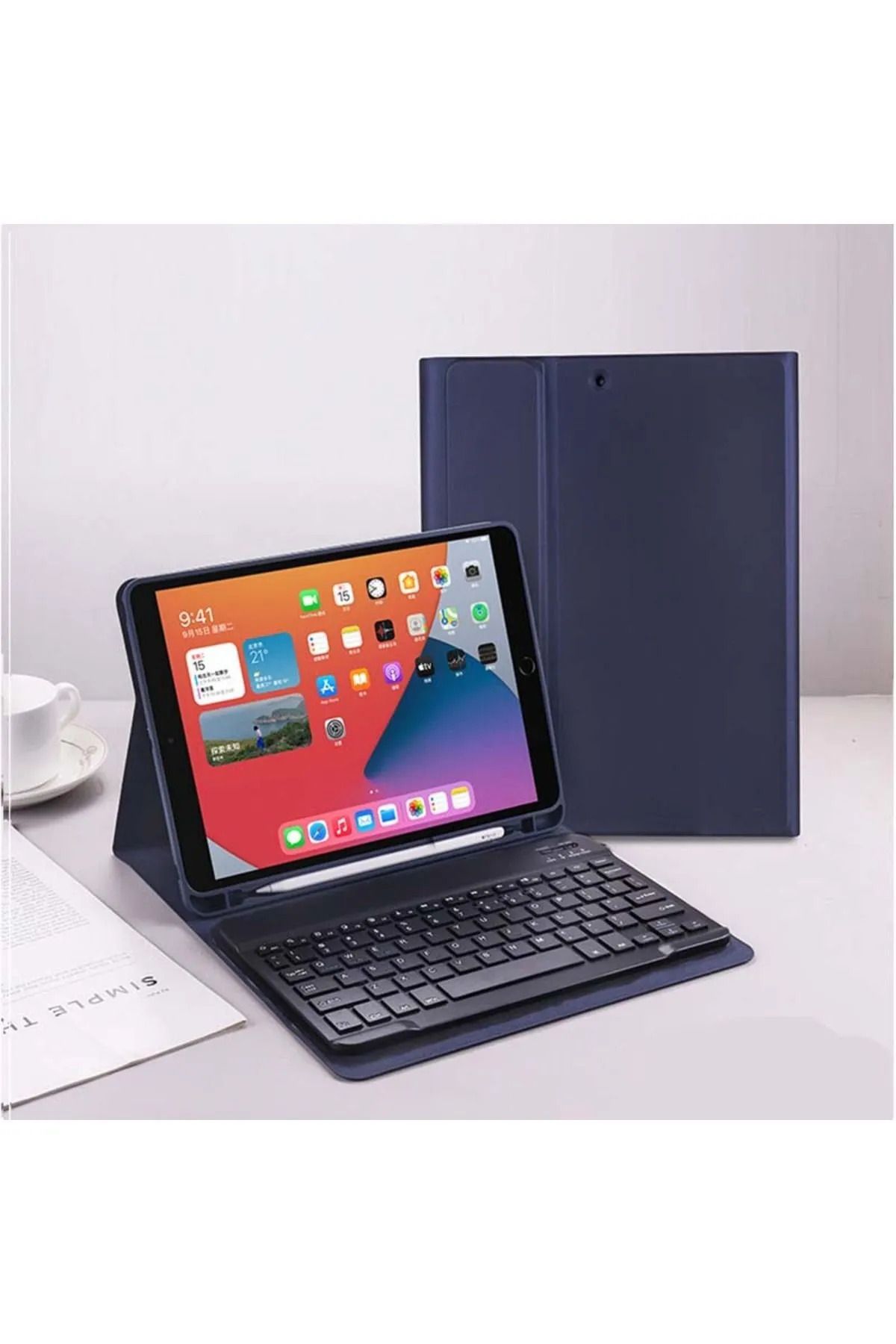 TEKNETSTORE Samsung Galaxy Tab S7 Fe Lte T730 T735 T737 Klavyeli Kılıf Bluetooth Bağlantı Kalem Bölmeli Koruyucu
