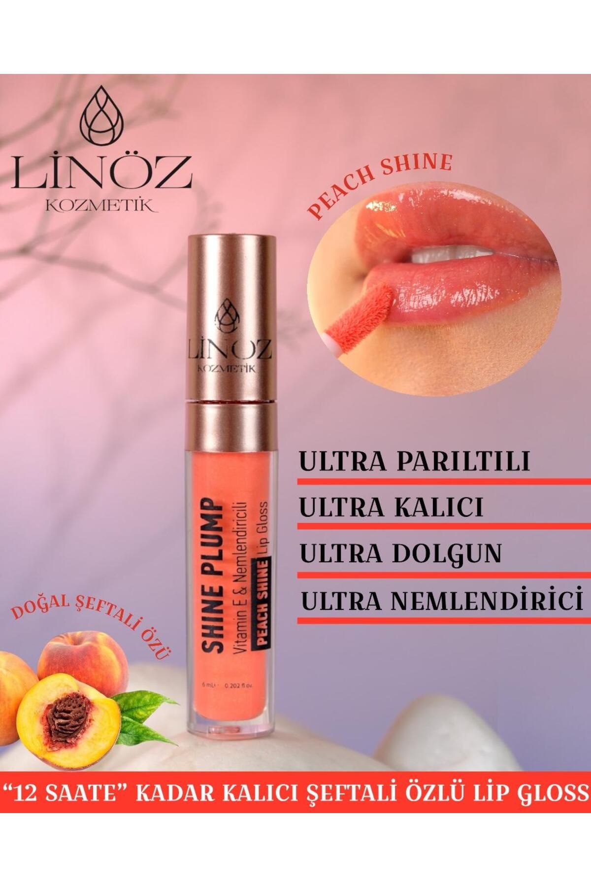 Linöz Uzun Süre Kalıcı Dolgunlaştırıcı, Ultra Işıltı Veren ve Nemlendiren Şeftali Özlü Lip Gloss