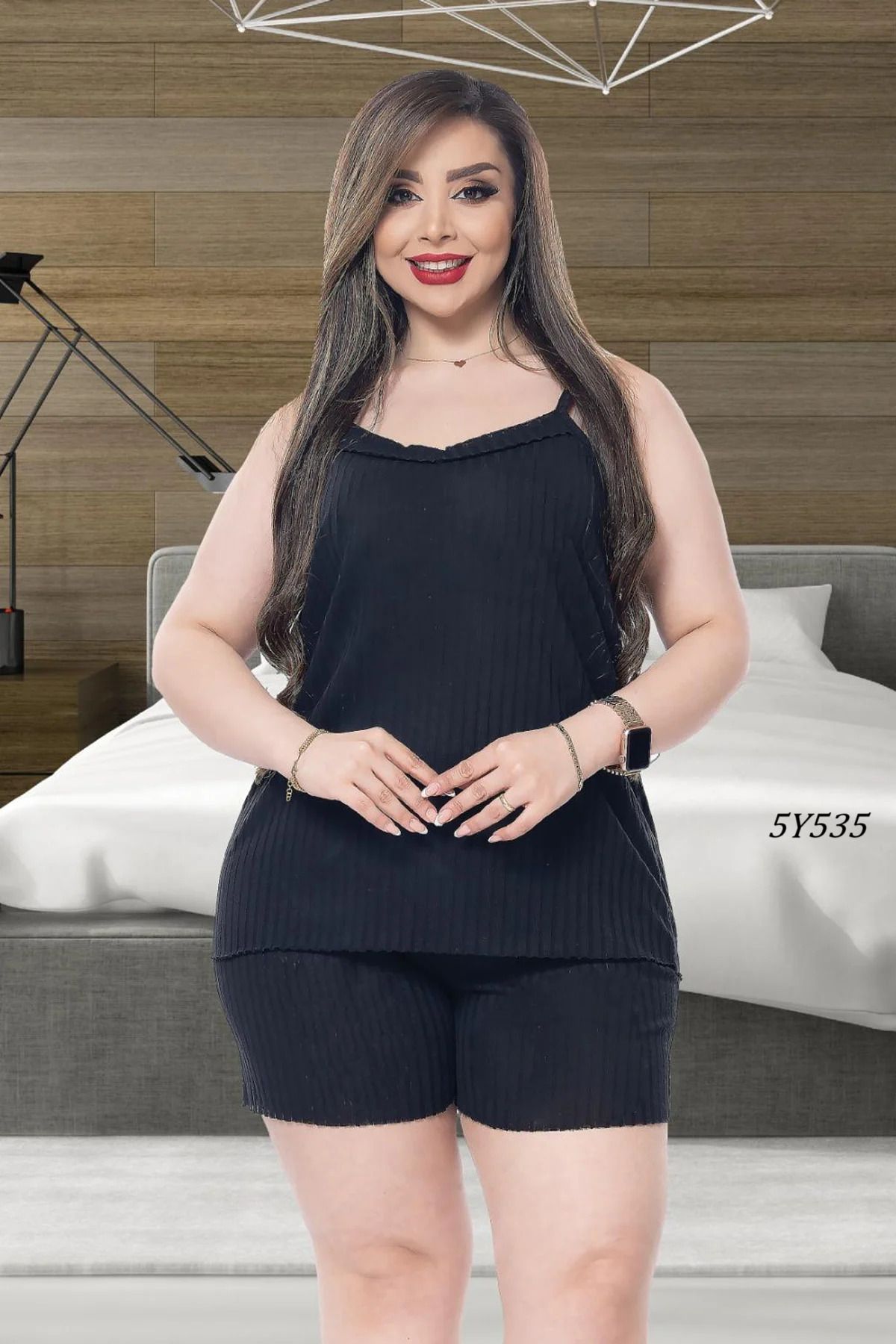 Remon Büyük Beden Çizgili Şortlu Pijama Takımı 5Y535