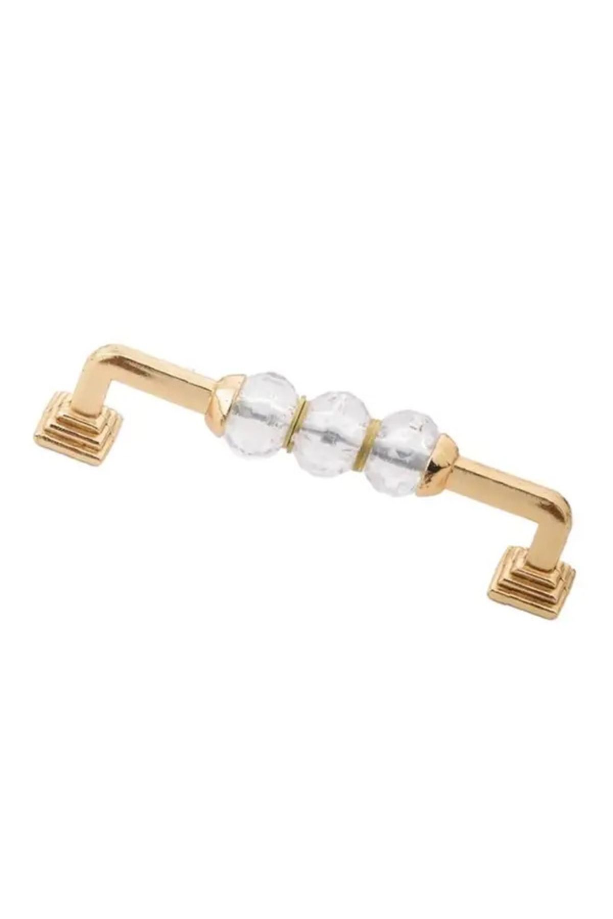YAREN METAL Dolap Çekmece Kulpları Piramit Ayak Kristal Altın Boncuk Kulp(16 CM)-2 Adet