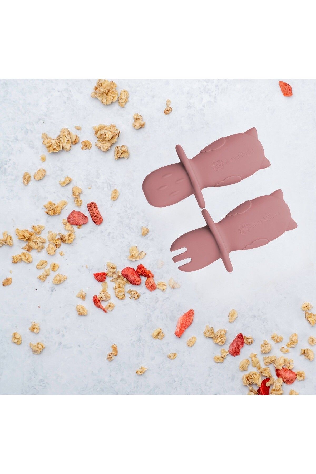 APPEKIDS-Silicone Cutlery Set, AppeKids, OWL - Old Rose 3