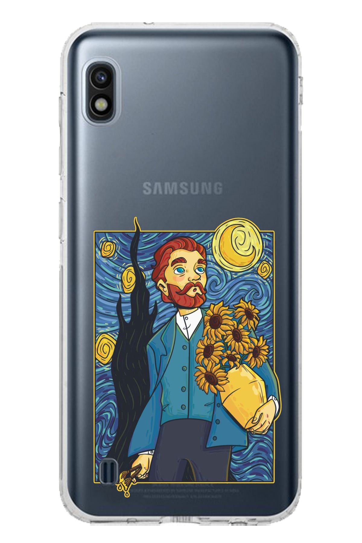 TechTree Samsung Galaxy A10 Uyumlu Van Gogh Portre Tasarımlı Şeffaf Silikon Kılıf