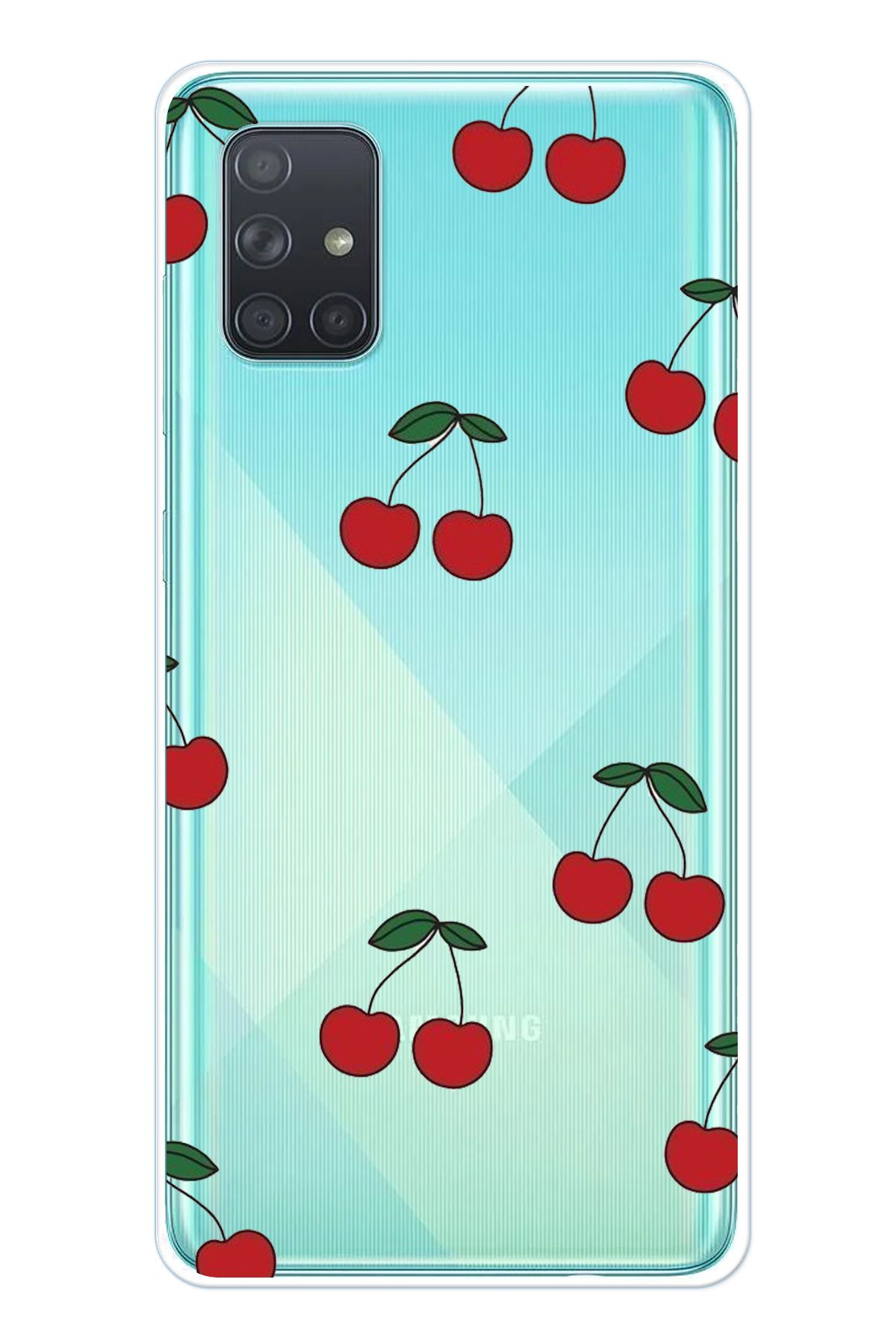 TechTree Samsung Galaxy A71 Uyumlu Kirazlar Tasarımlı Şeffaf Silikon Kılıf