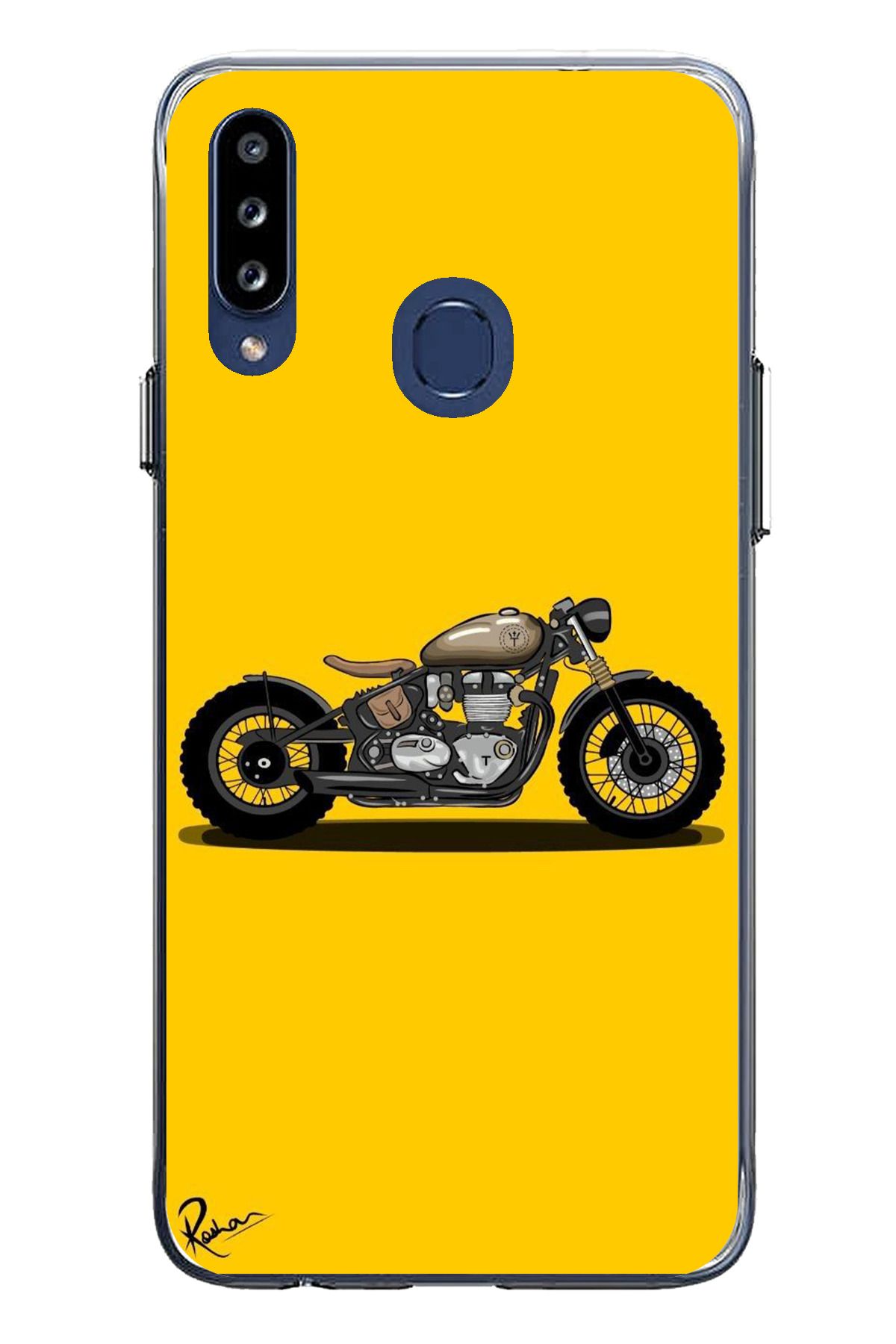 TechTree Samsung Galaxy A20S Uyumlu Klasik Motor Sarı Tasarımlı Şeffaf Silikon Kılıf