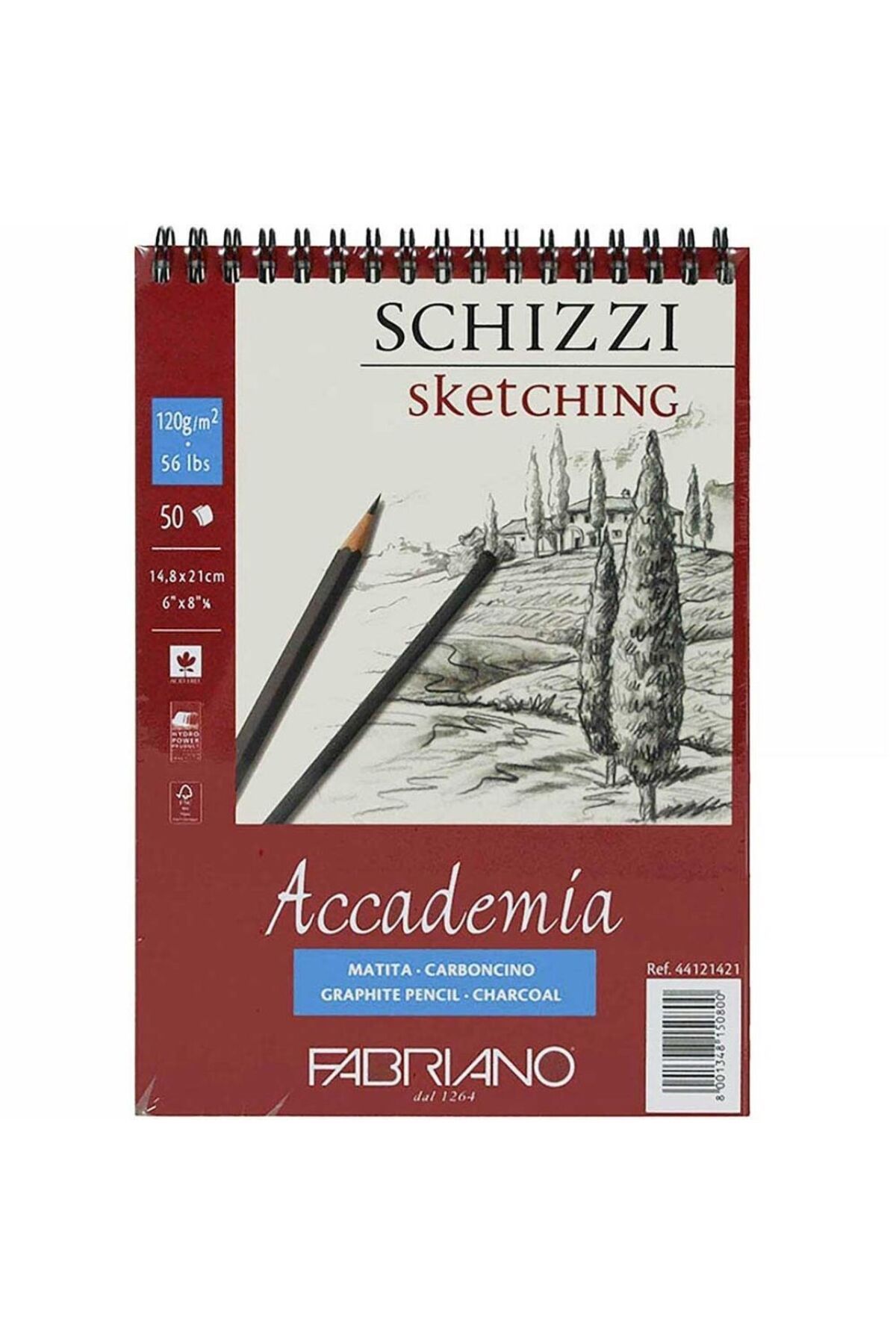 Fabriano Accademia Spiralli Eskiz,Kömür ve Kuruboya için Resim Defteri 120 gr A5 : (14.8x21cm) 50 Yp