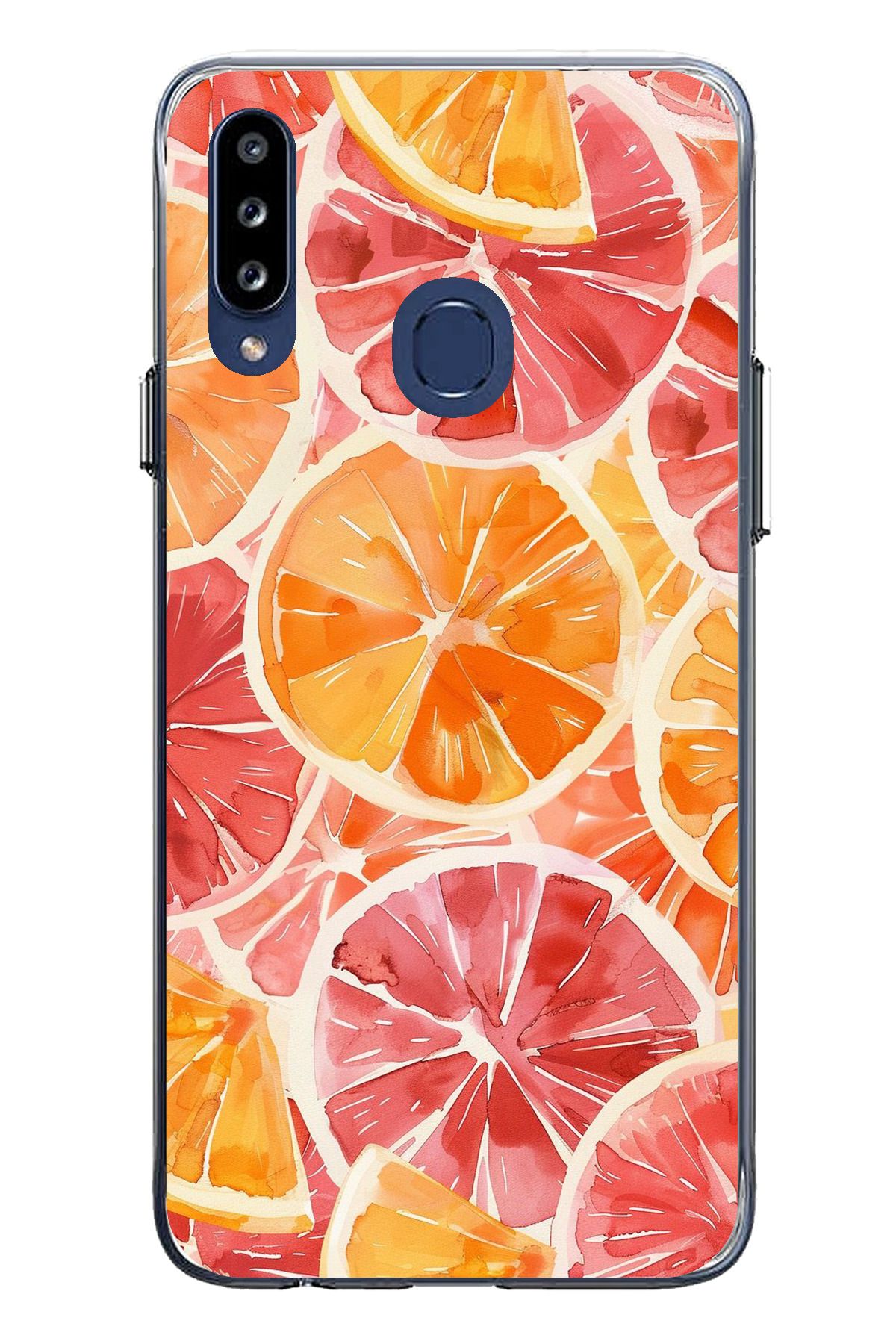 TechTree Samsung Galaxy A20S Uyumlu Portakal Sulu Boya Şeffaf Silikon Kılıf