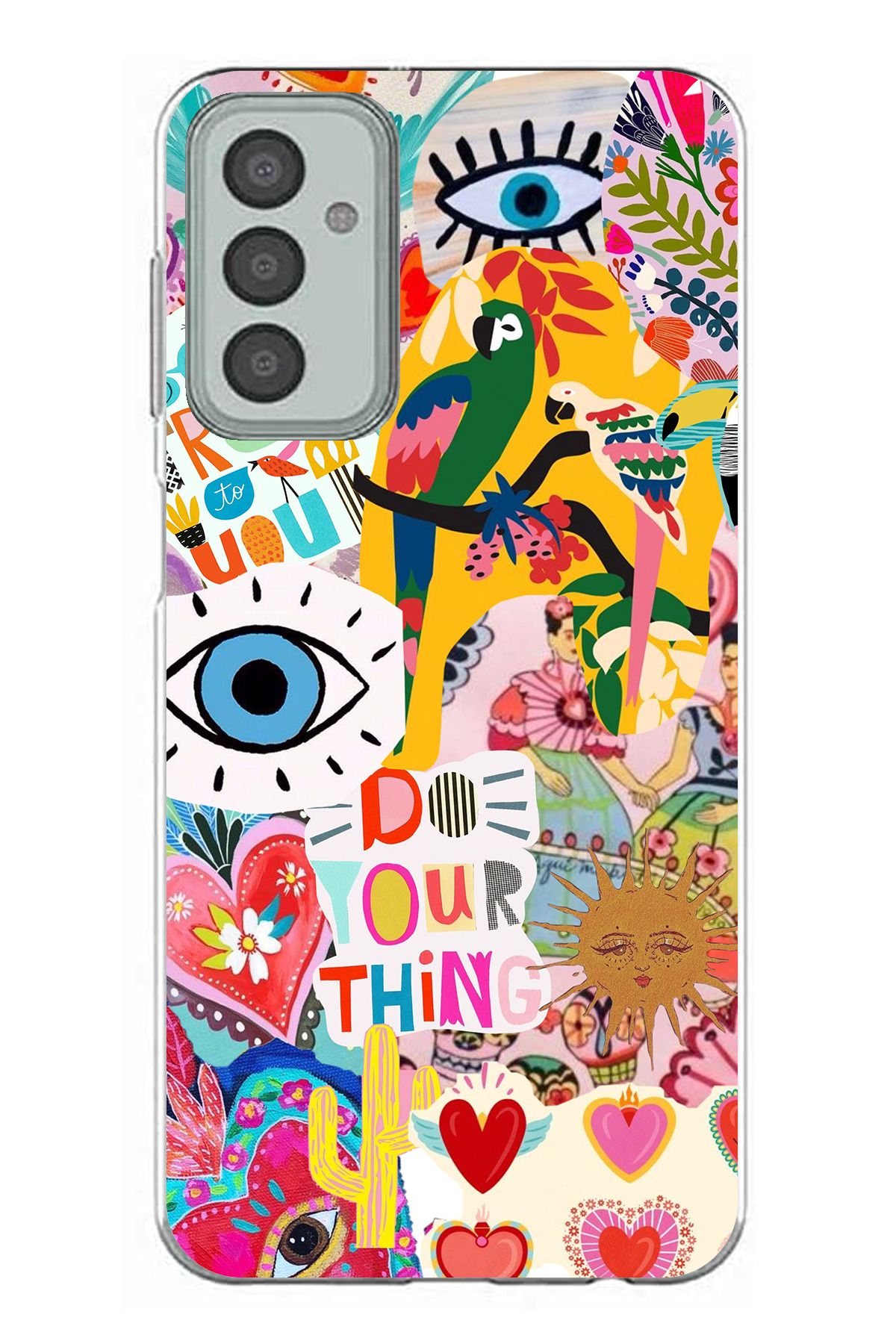 TechTree Samsung Galaxy M13 - M23 Uyumlu Renkli Estetik Tasarımlı Şeffaf Silikon Kılıf