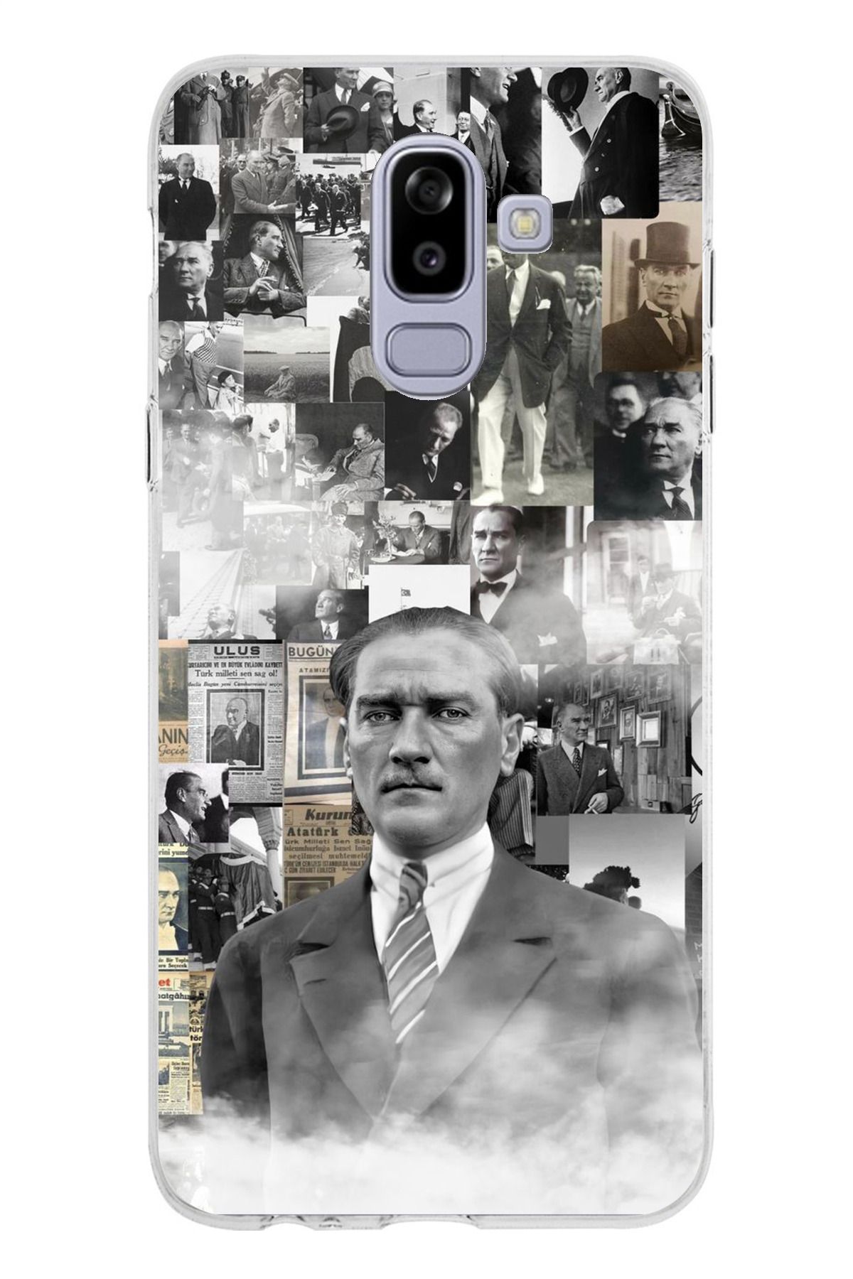 TechTree Samsung Galaxy J8 - A6 PLUS Uyumlu Mustafa Kemal Atatürk Kolaj Şeffaf Silikon Kılıf