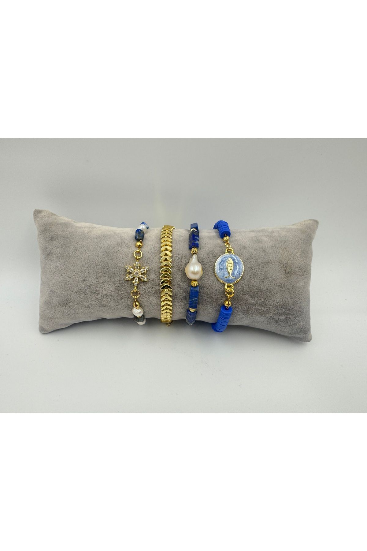 Ria jewellery İnci ve Lapis doğaltaşlı dörtlü bileklik kombini