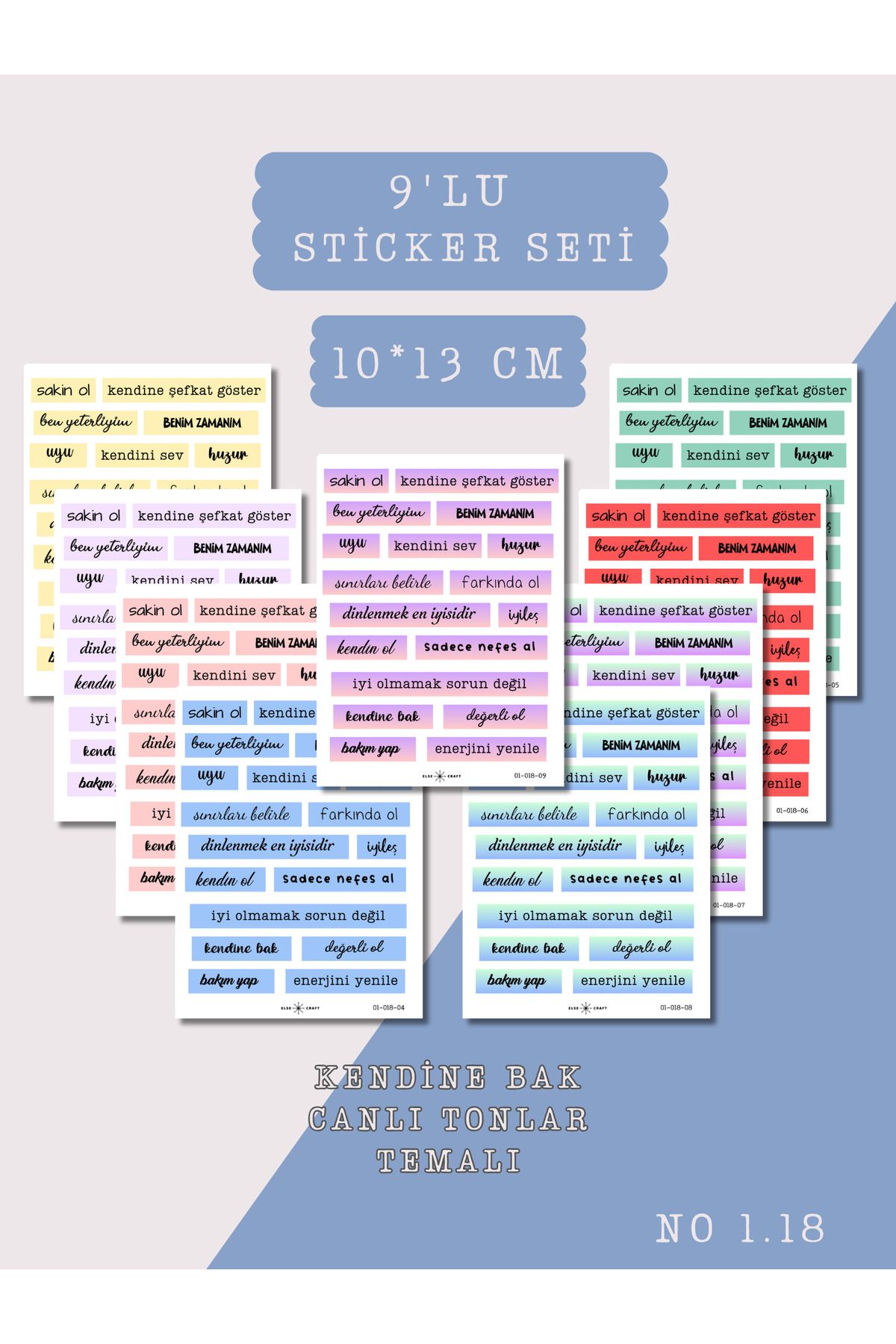 Else Craft 9'lu Kendine Bak Vintage Tonlar Temalı Sticker Seti