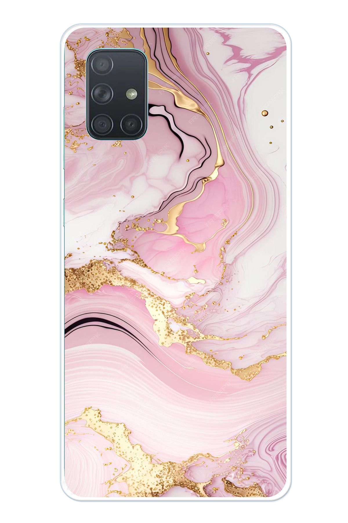 TechTree Samsung Galaxy A71 Uyumlu Pembe Mermer Şeffaf Silikon Kılıf
