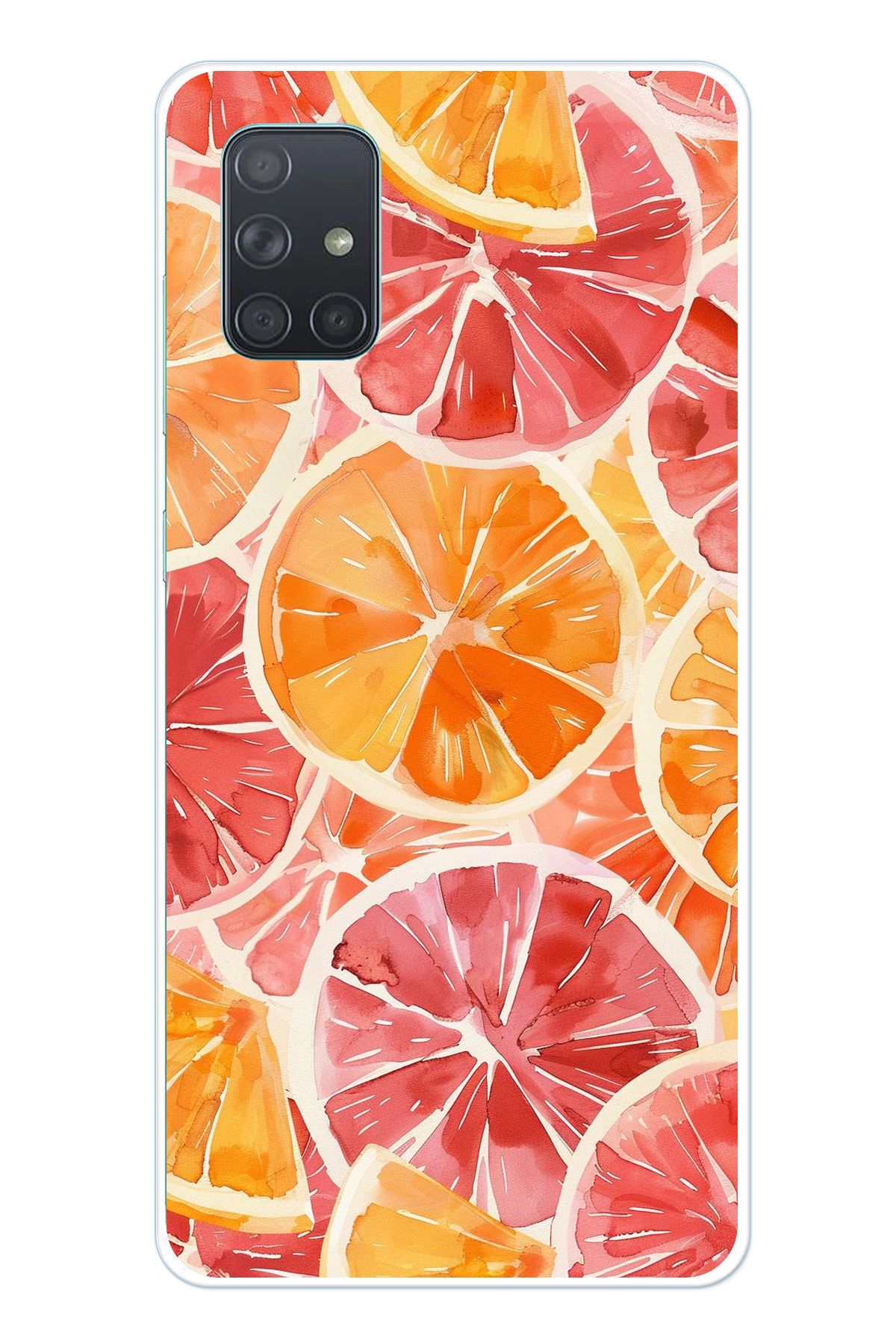 TechTree Samsung Galaxy A71 Uyumlu Portakal Sulu Boya Şeffaf Silikon Kılıf