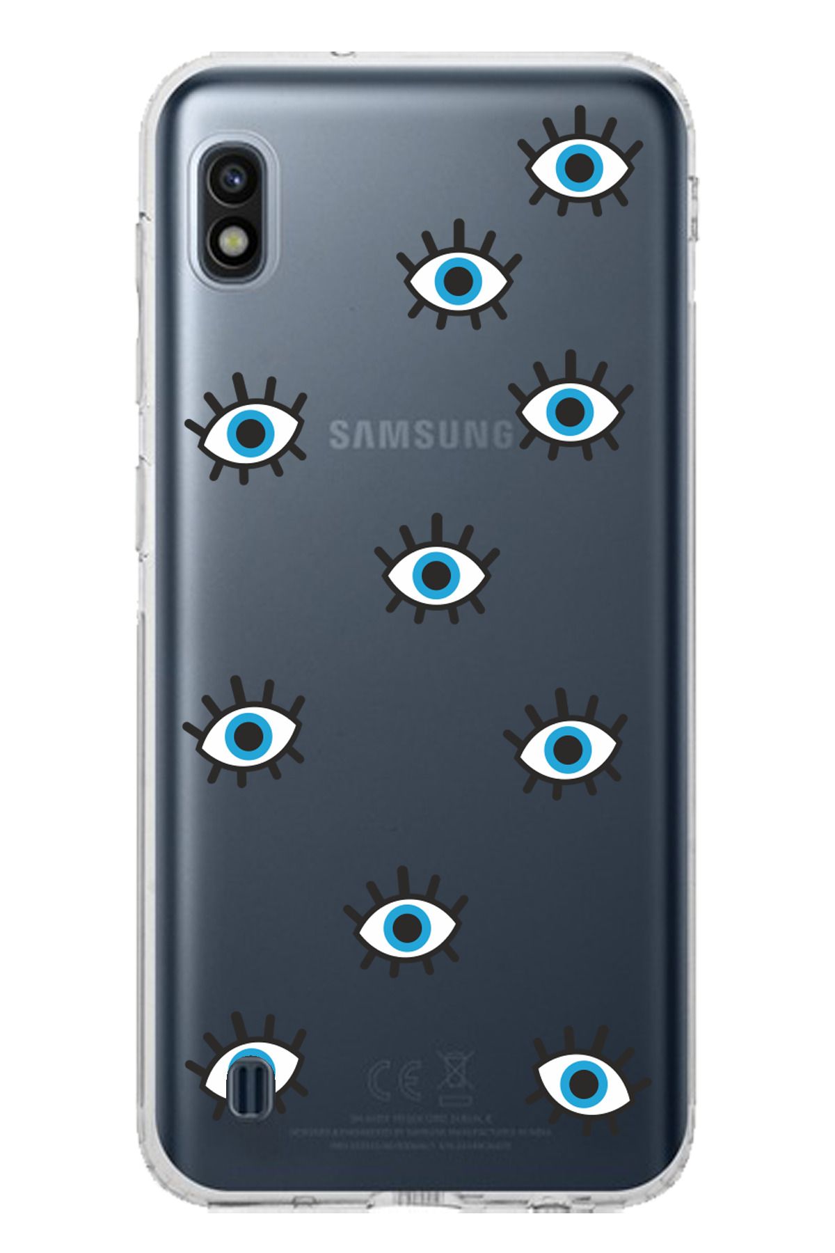 TechTree Samsung Galaxy A10 Uyumlu Nazar Gözler Tasarımlı Şeffaf Silikon Kılıf