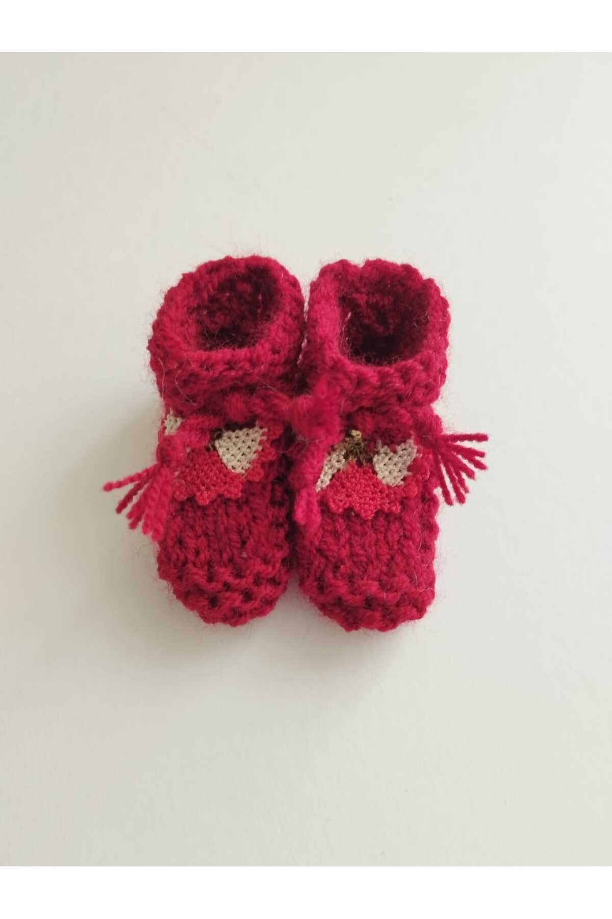 GiftlandCollection GiftLand Kırmızı El Örgüsü Minyatür Patik Magnet, Baby Shower