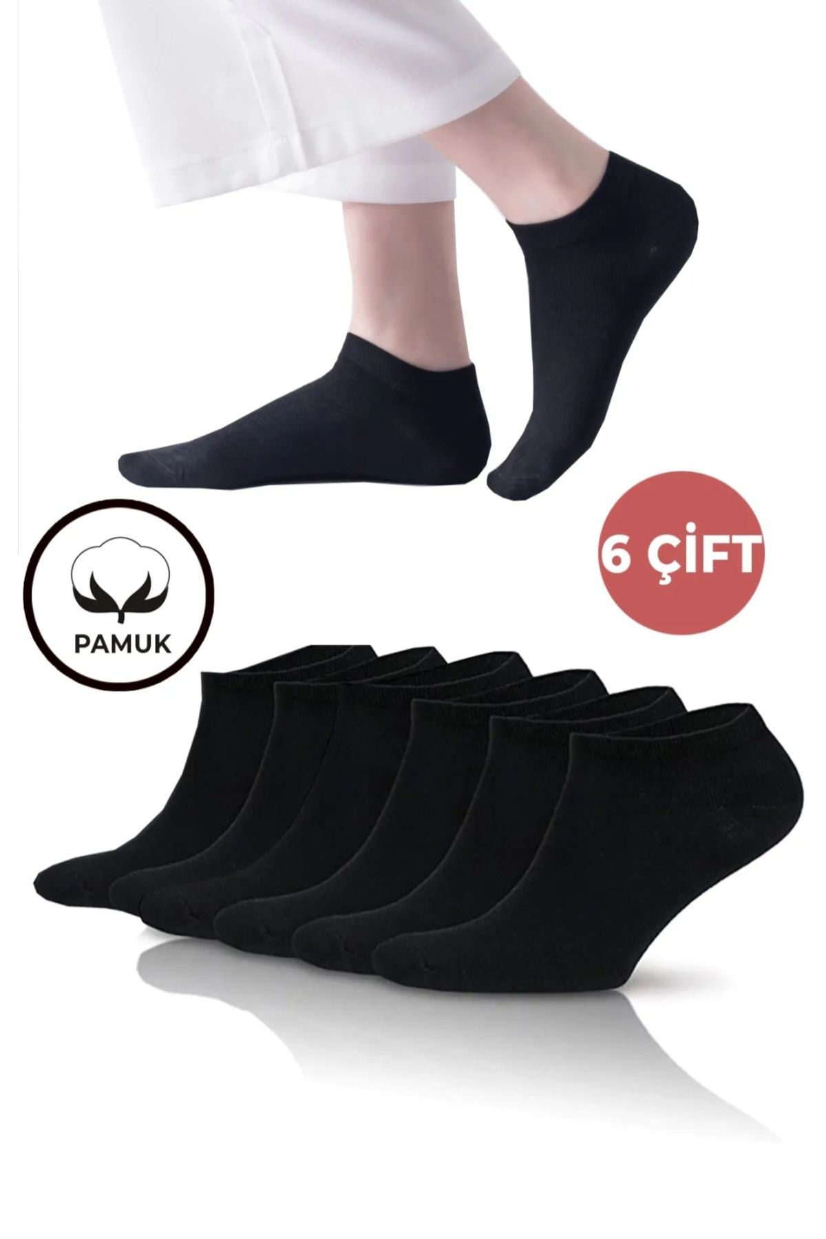 Sosyete dolabı 6 Çift Unisex pamuklu esnek ve rahat düz siyah kısa patik çorap (EKONOMİK PAKET)