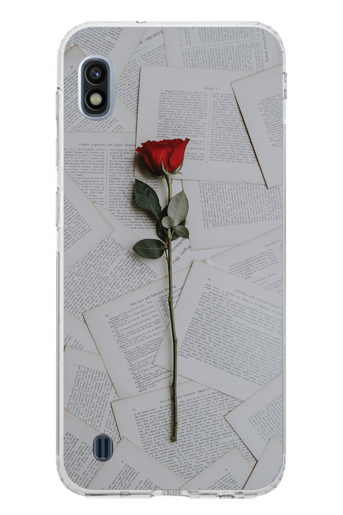TechTree Samsung Galaxy A10 Uyumlu Kırmızı Gül Şeffaf Silikon Kılıf