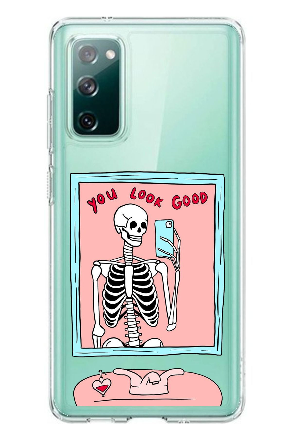 TechTree Samsung Galaxy S20 FE Uyumlu You Look Good İskelet Tasarımlı Şeffaf Silikon Kılıf