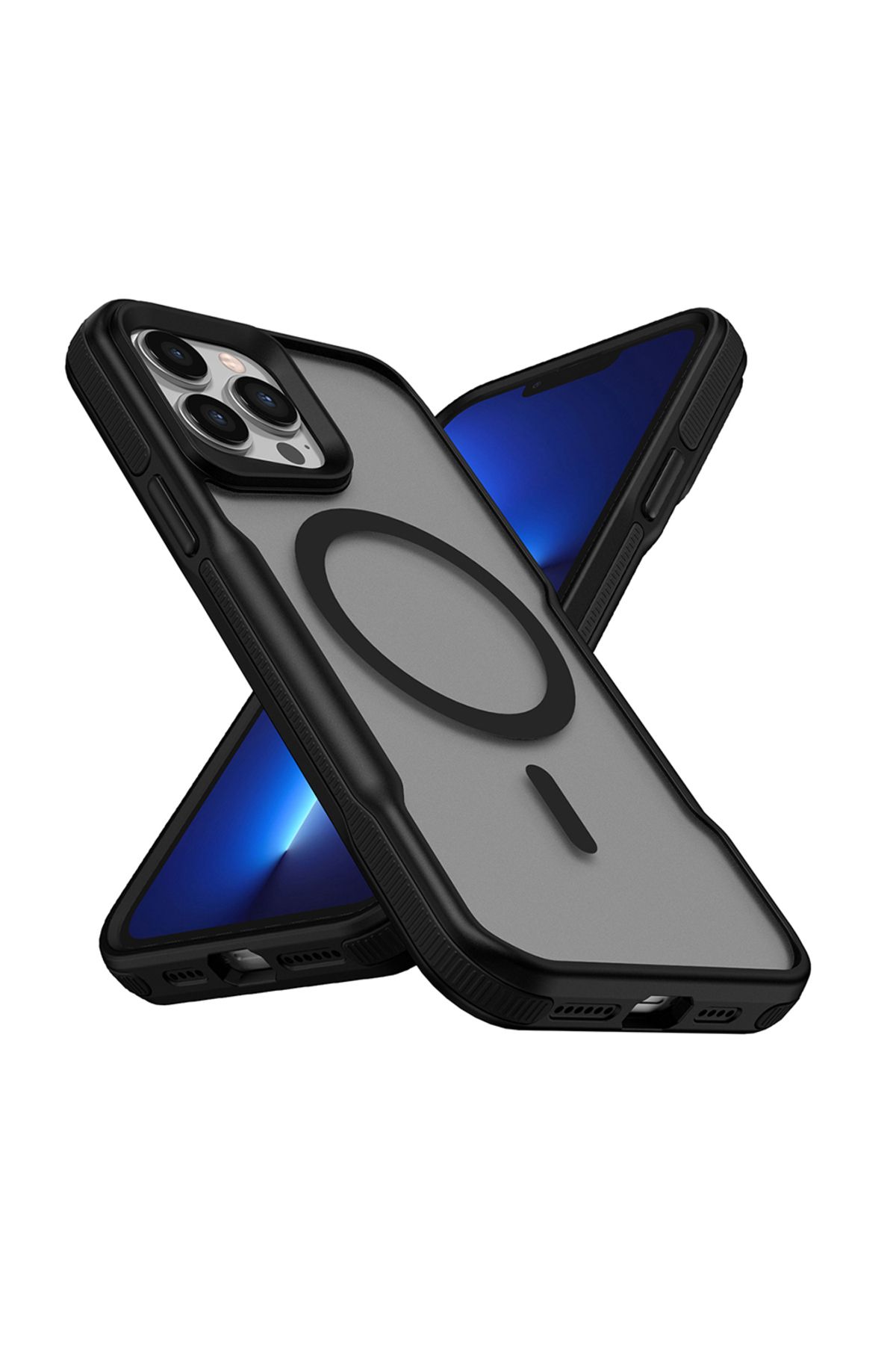 Cepustik Telefon Aksesuarları iPhone 13 Pro Max Kılıf M-safe Şarj Özellikli Renkli Kenar Airbag Şeritli Lamer Kılıf