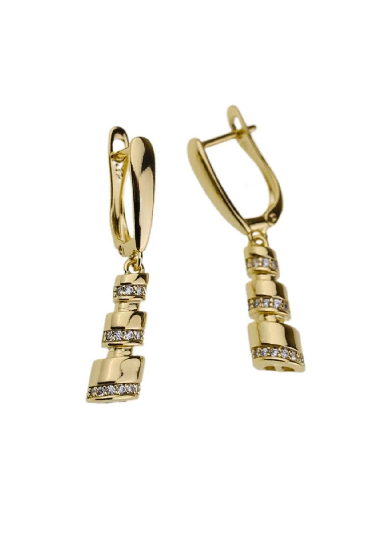 Steel Fashion İstanbul Zirkon Taşlı Rodyum Kaplama Küpe Altın 14k