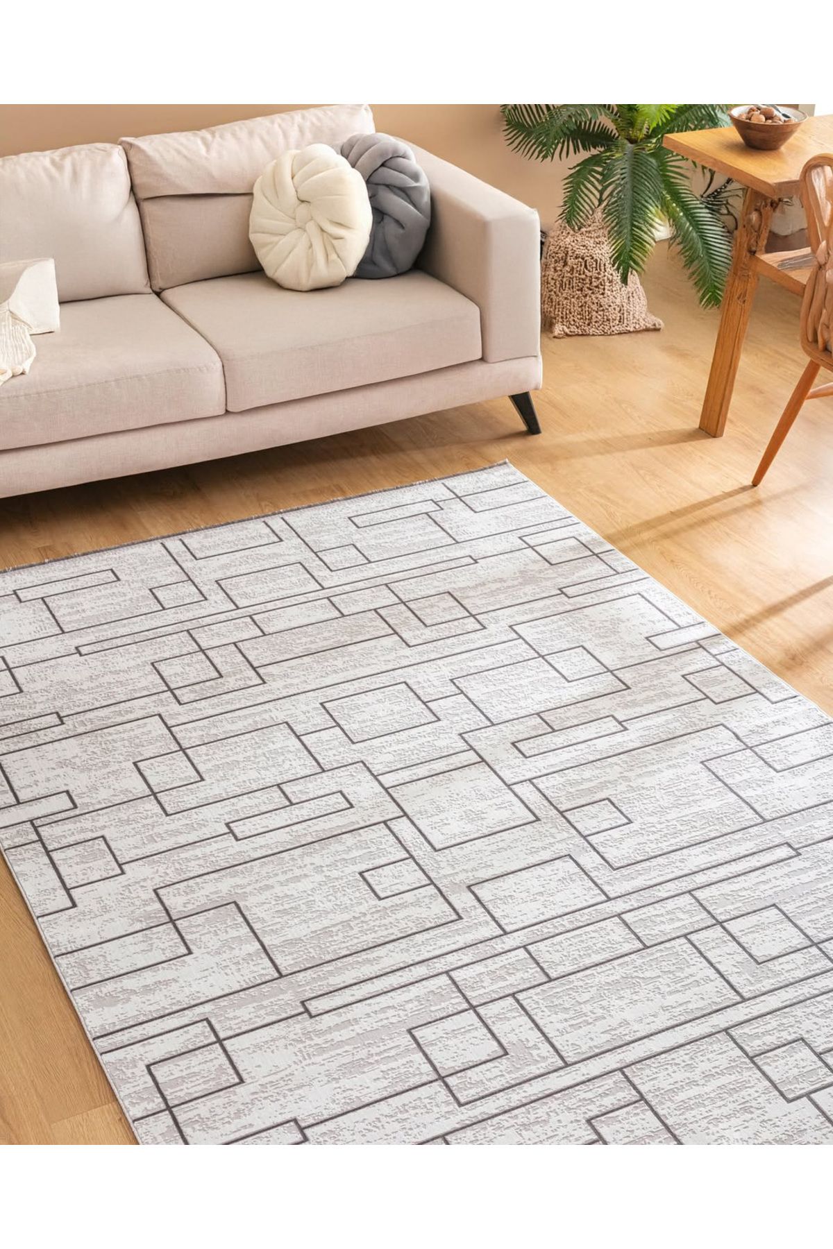 Trend Home LARA Kaymaz Taban Makinede Yıkanabilir Geometrik Desenli Modern Salon Halısı Şık Tasarım
