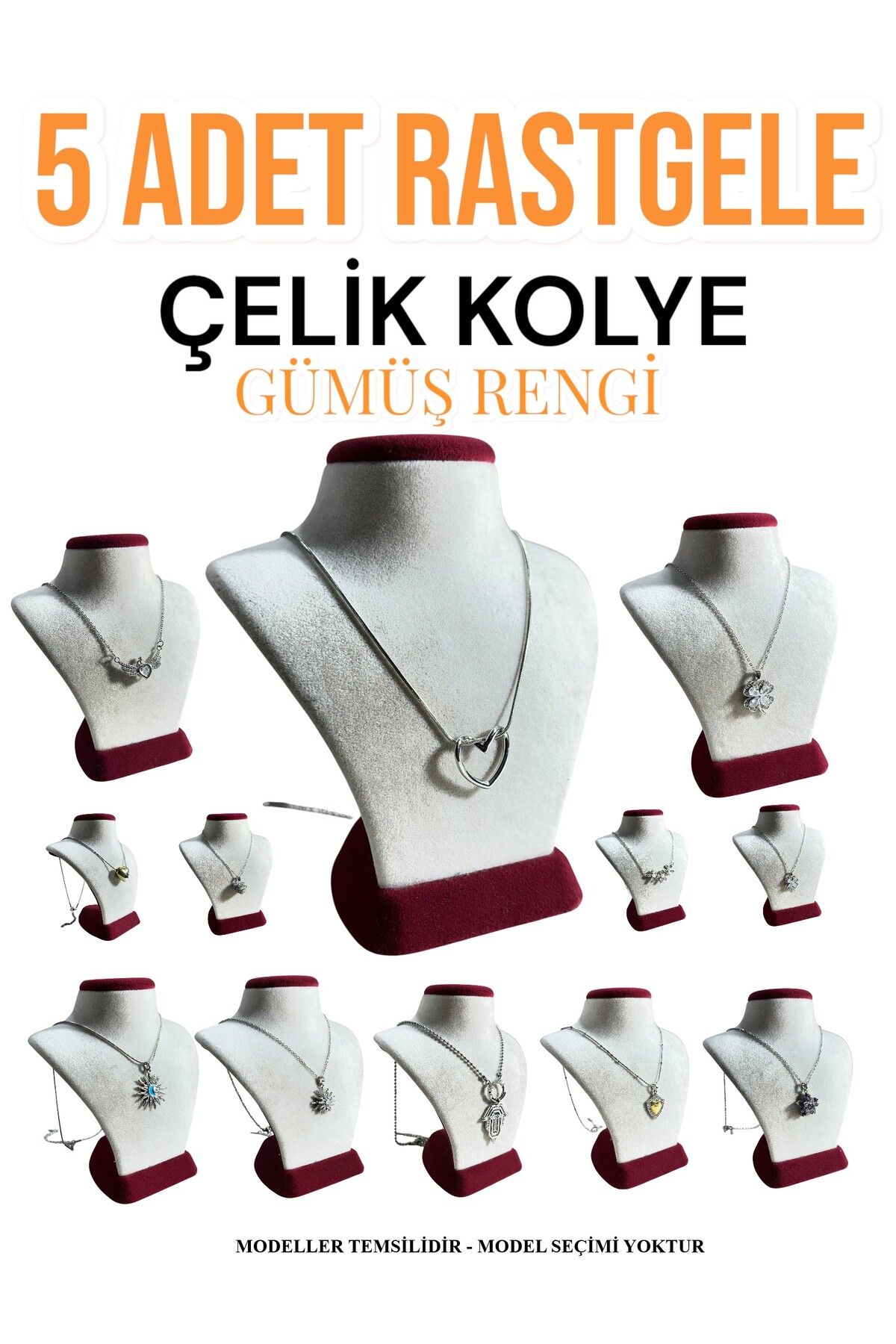 JANRA WORLD 5 adet Rastgele Çelik Kolye Paslanmaz Kolye Hediyelik Kolye Sevgiliye Kolye Aşk