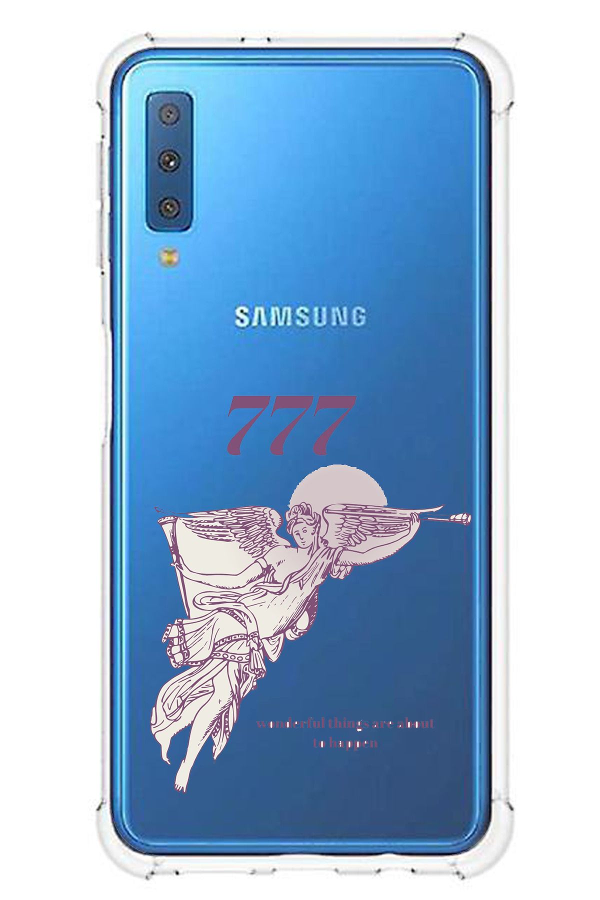 TechTree Samsung Galaxy A7 2018 Uyumlu 777 Melek Tasarımlı Şeffaf Silikon Kılıf