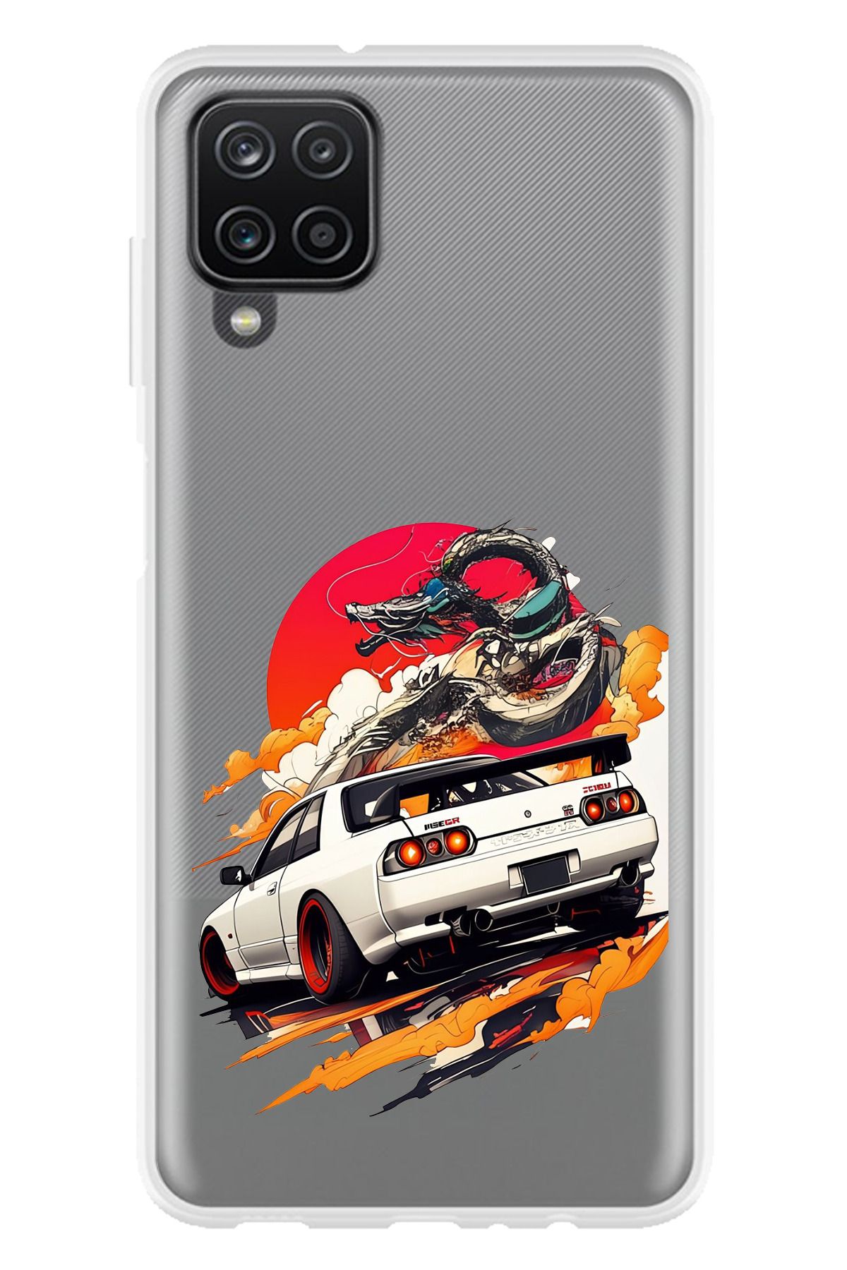 TechTree Galaxy A22 - M22 - M32 Uyumlu GTR Güneş Ejderha Tasarımlı Şeffaf Silikon Kılıf