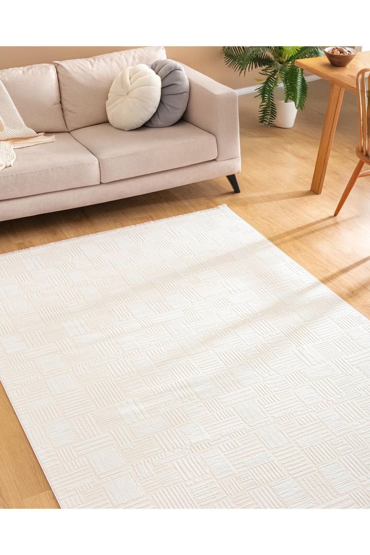 Trend Home LARA Kaymaz Taban Makinede Yıkanabilir Geometrik Desenli Modern Salon Halısı Şık Tasarım
