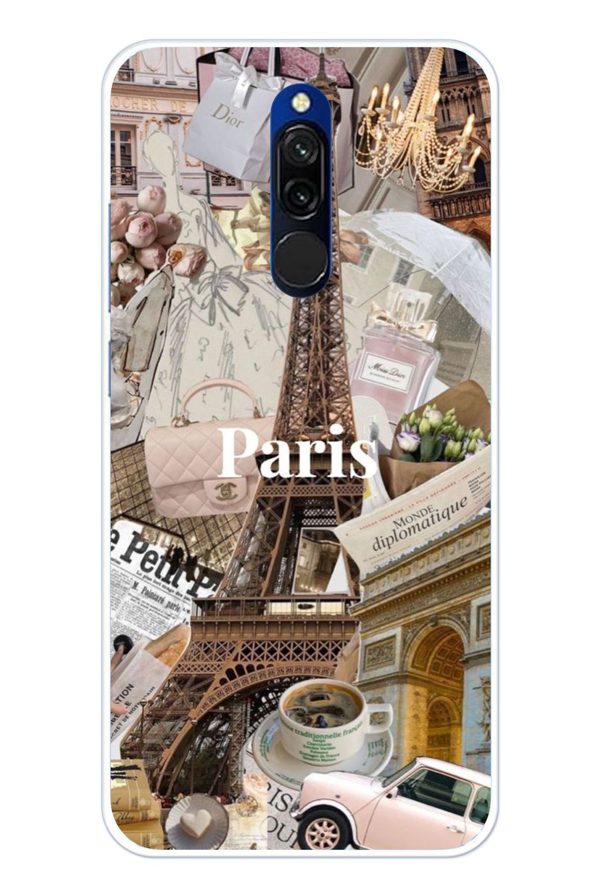 TechTree Redmi 8 Uyumlu Paris Kolaj Şeffaf Silikon Kılıf