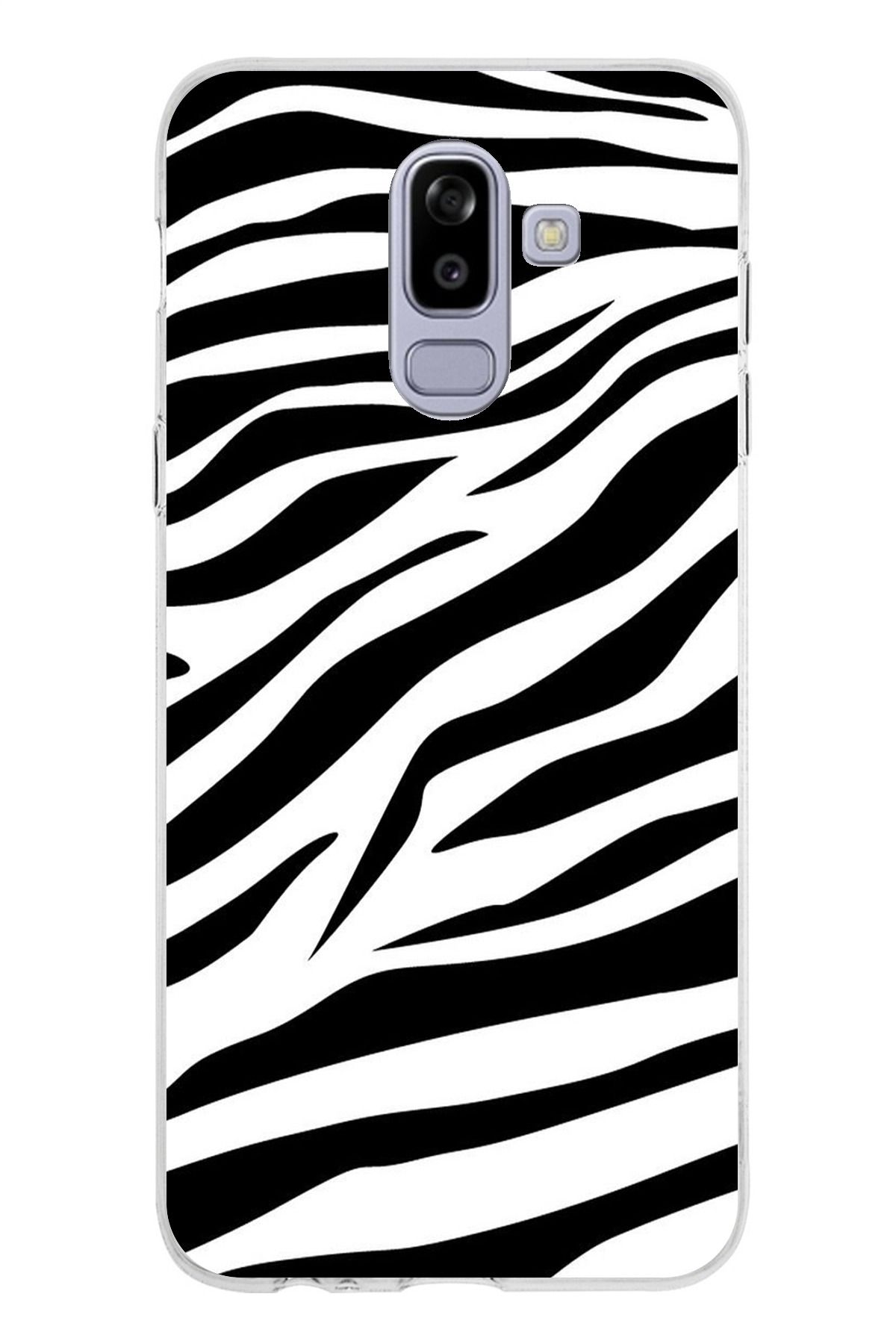 TechTree Samsung Galaxy J8 - A6 PLUS Uyumlu Zebra Tasarımlı Şeffaf Silikon Kılıf