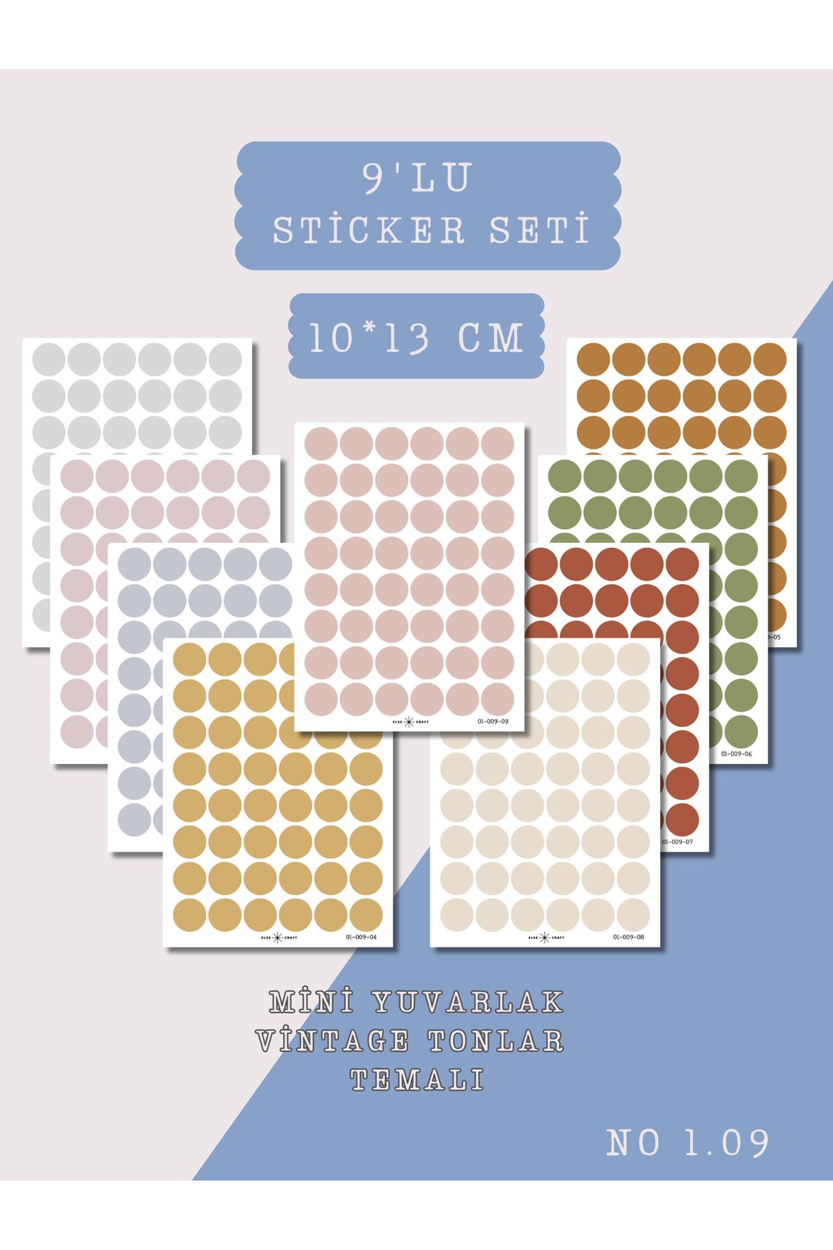 Else Craft 9'lu Mini Yuvarlak Vintage Tonlar Sticker Seti No 1.09