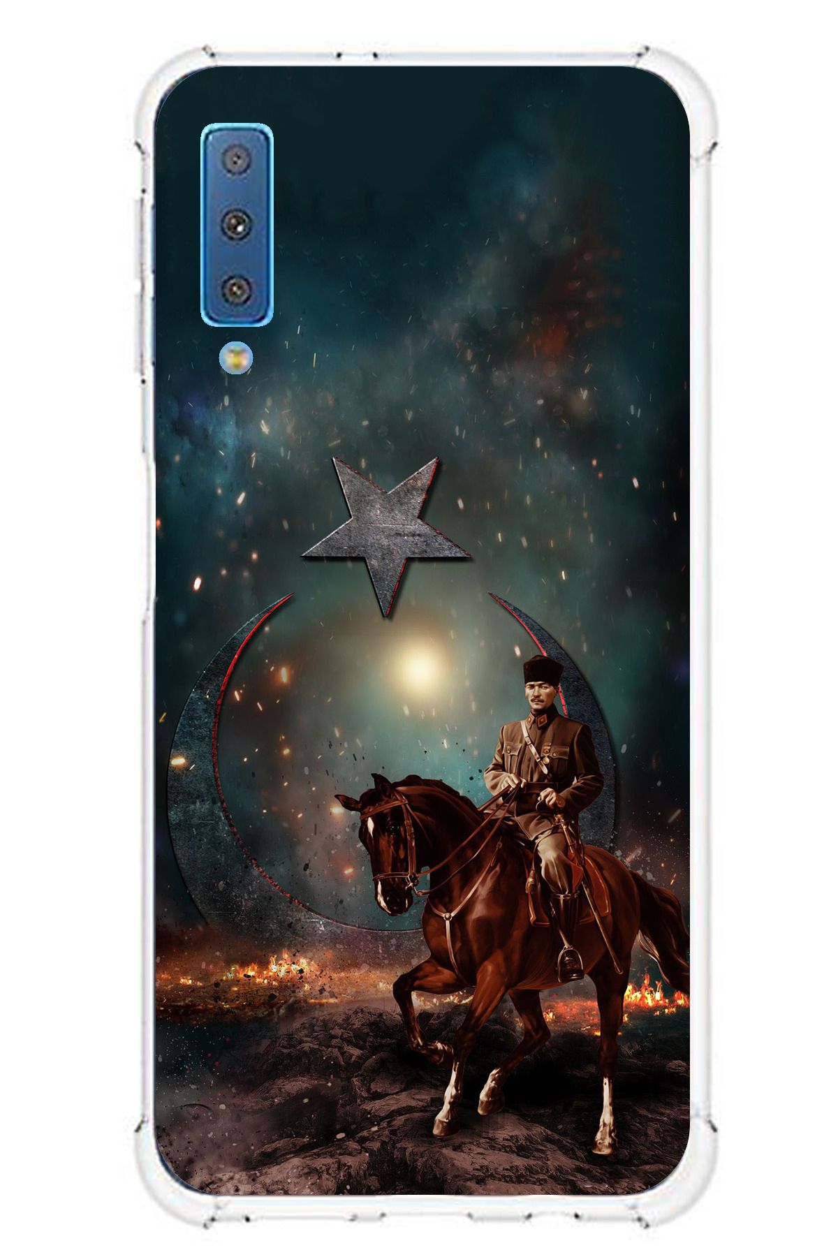 TechTree Samsung Galaxy A7 2018 Uyumlu Atatürk At Üstünde Zafer Şeffaf Silikon Kılıf