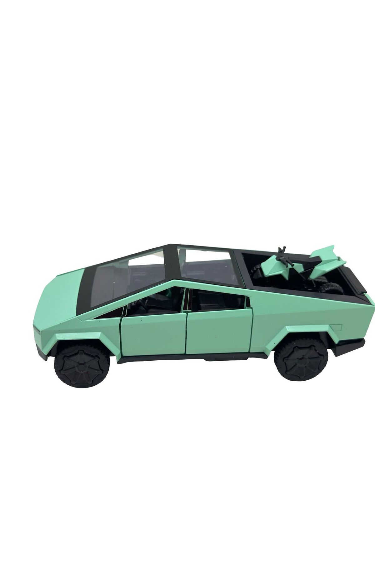 JPT-Tesla Cybertruck green metal model with metal atv 1:32 with sound, lights, opens doors 3