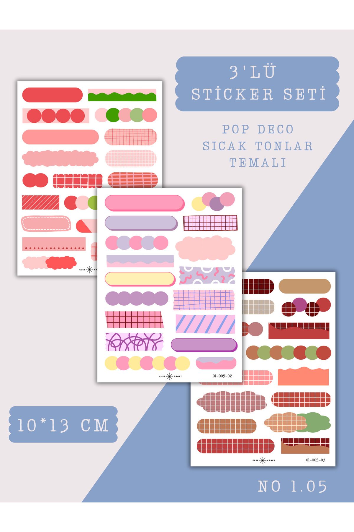 Else Craft 3'lü Pop Deco Sıcak Tonlar Temalı Sticker Seti No 1.05