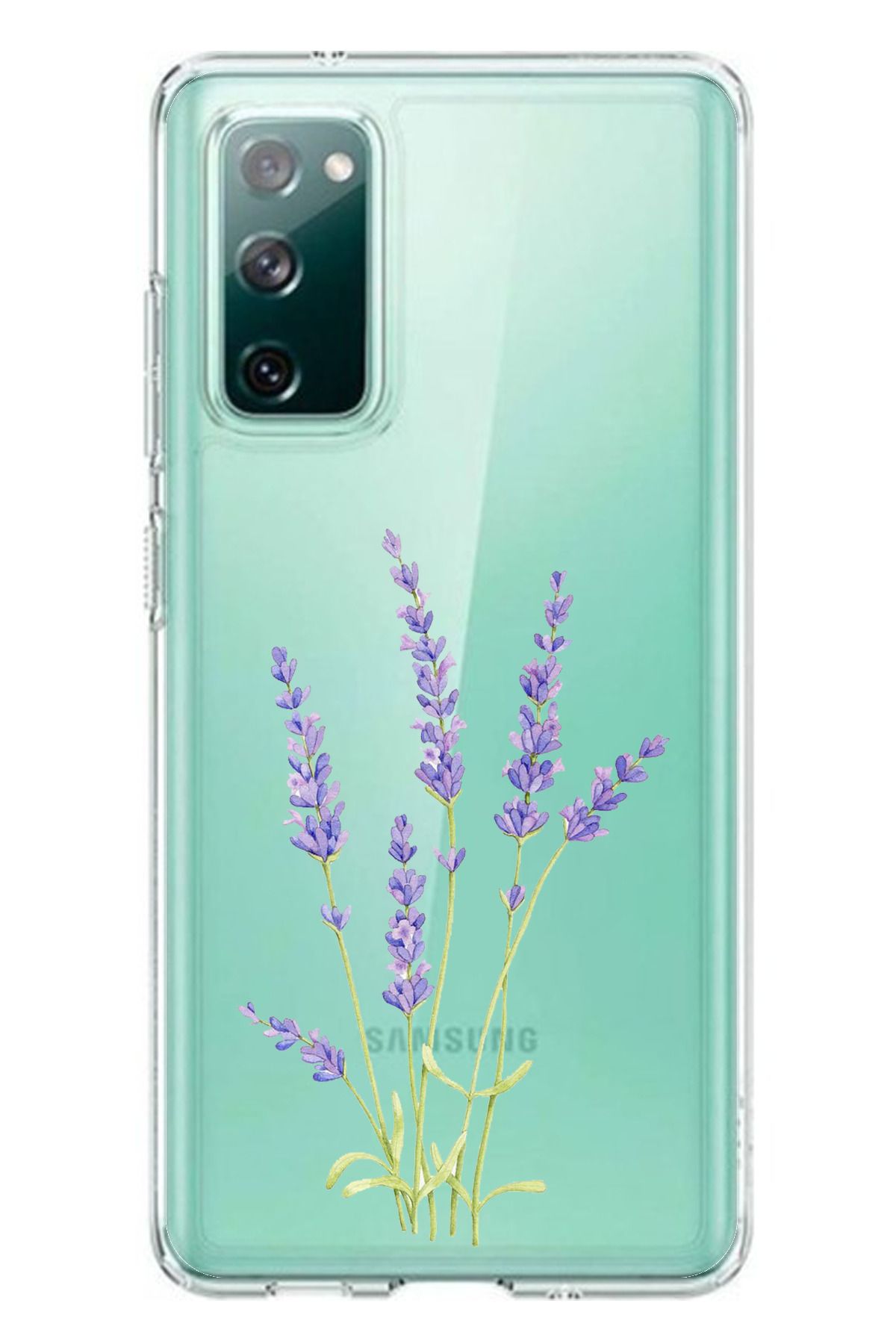 TechTree Samsung Galaxy S20 FE Uyumlu Lavanta Çiçek Tasarımlı Şeffaf Silikon Kılıf
