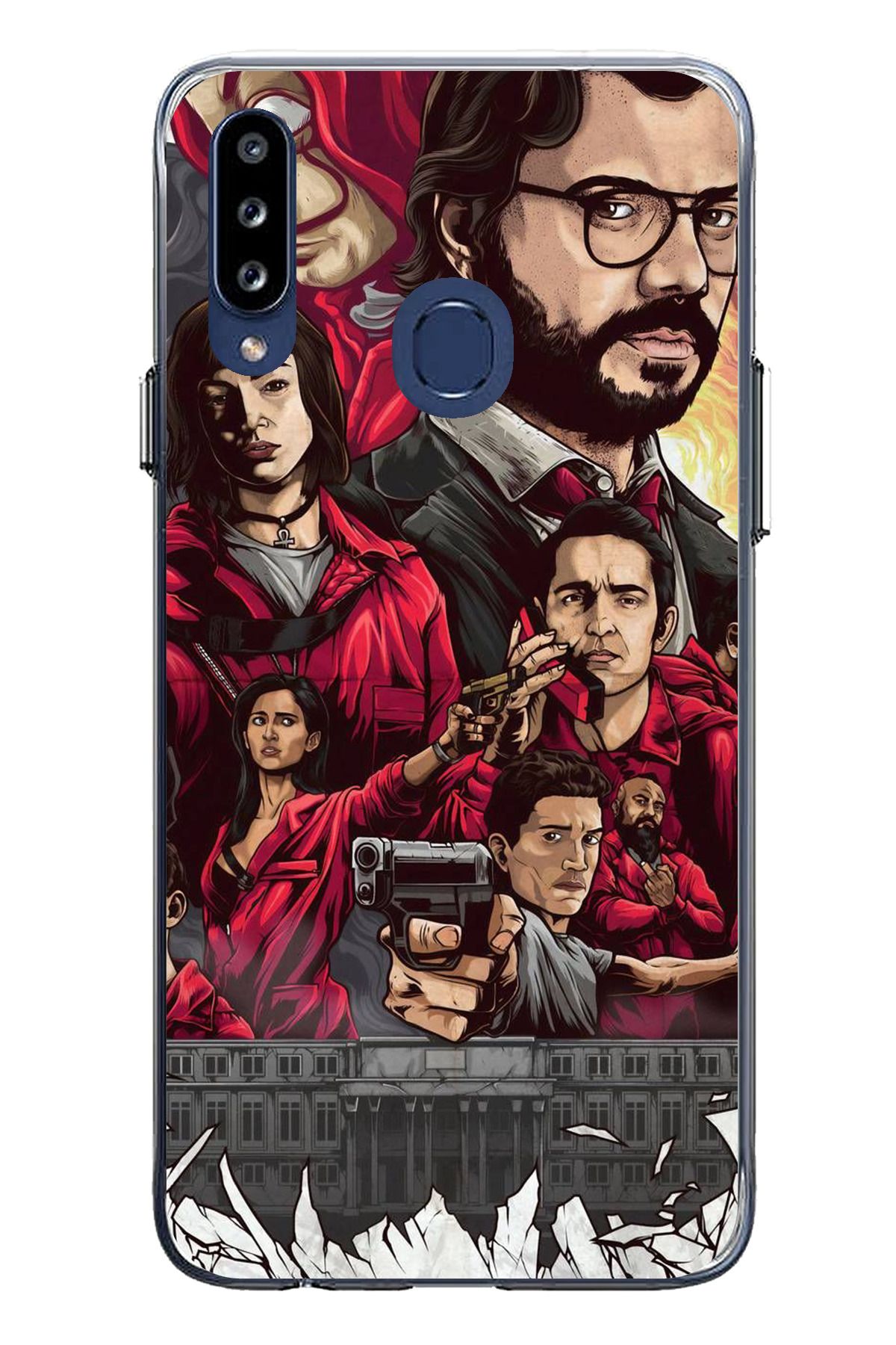 TechTree Samsung Galaxy A20S Uyumlu La casa de papel portre Tasarımlı Şeffaf Silikon Kılıf
