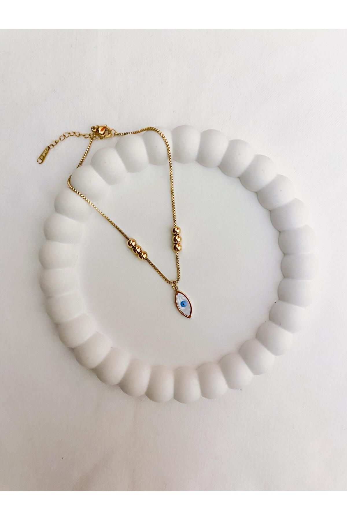 Zeta Collection Perline Blu Yaz Sezonu Nazar Boncuklu Halhal- kararma yapmaz