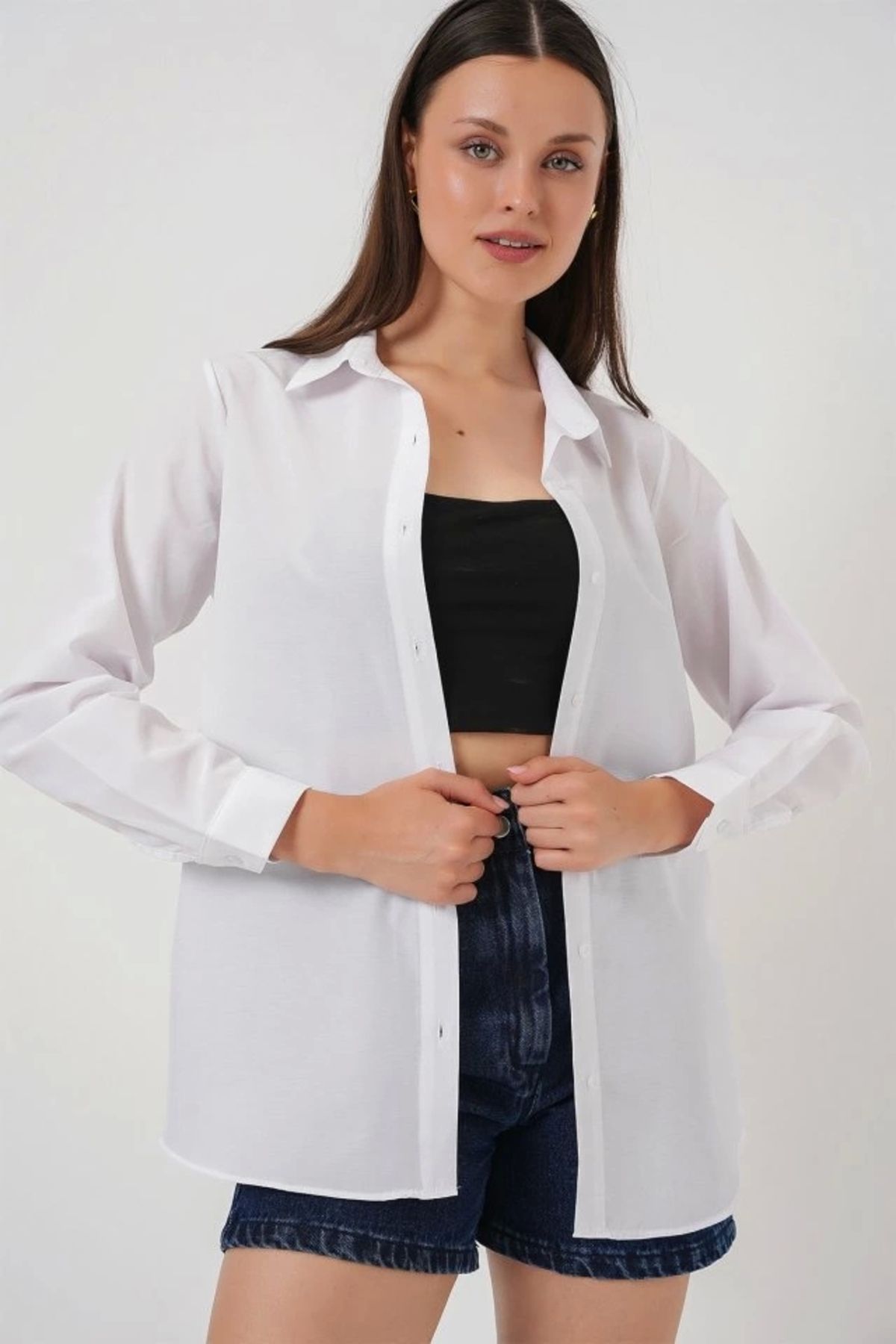 Butik Uzun Kol Basic Gömlek 20279 - Beyaz
