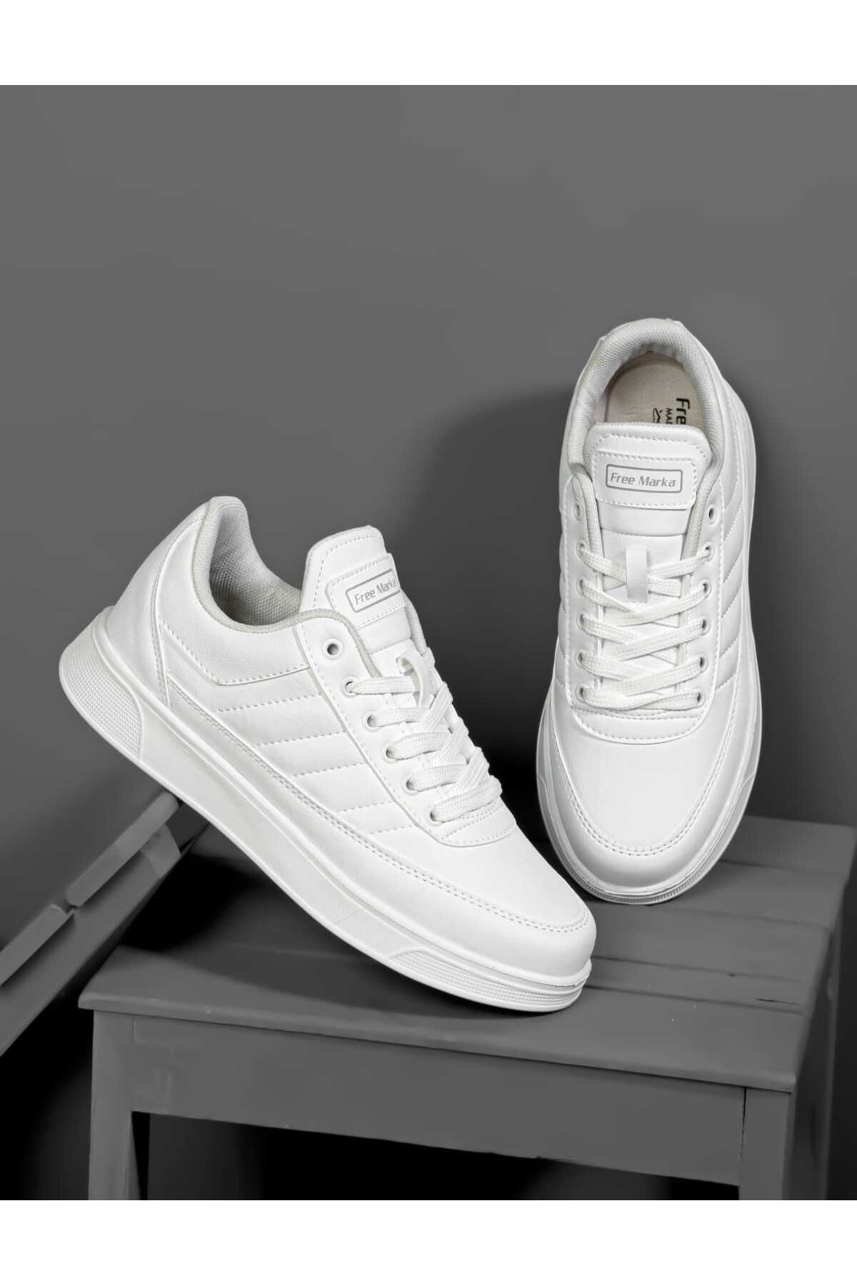 FREE MARKA Günlük Erkek Beyaz Sneaker Bağcıklı Rahat Ortopedik Spor Ayakkabı