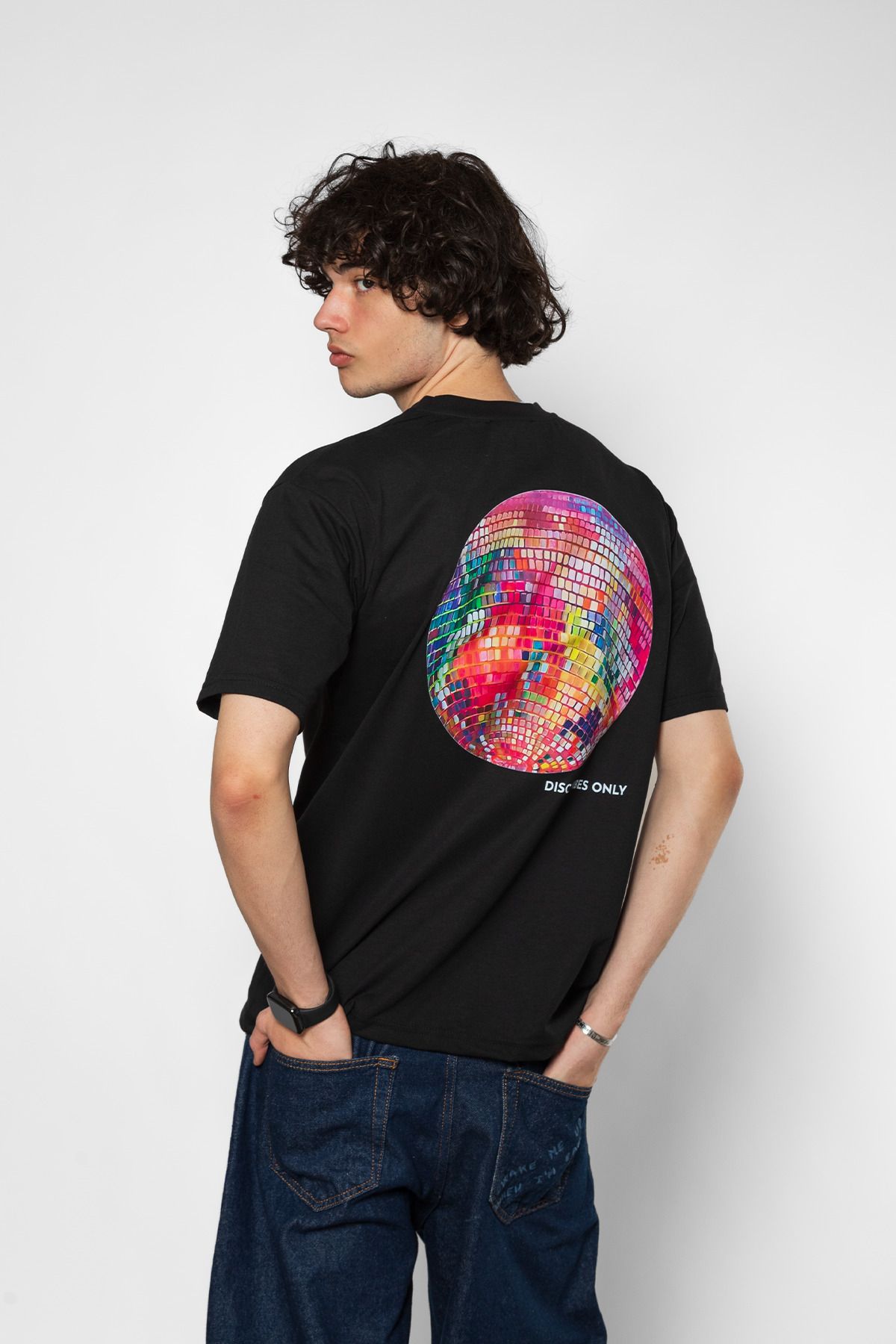ACTIVE MODA Disco Vibes Only Baskılı Oversize Unisex Siyah Tshirt