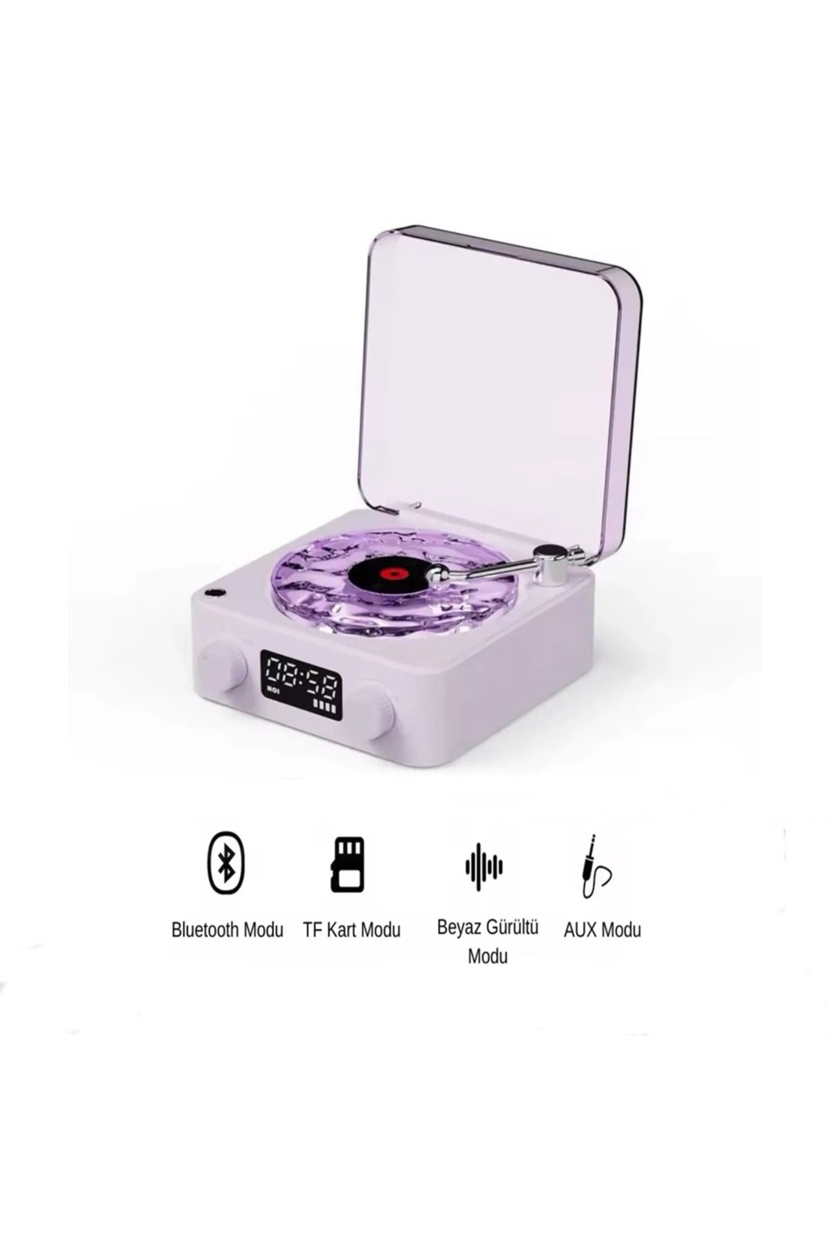 Dynego Nostalji Plak Çalar Bluetooth Subwoofer 3d Ses Dalgası Retro Müzik Plak Çalar Mor