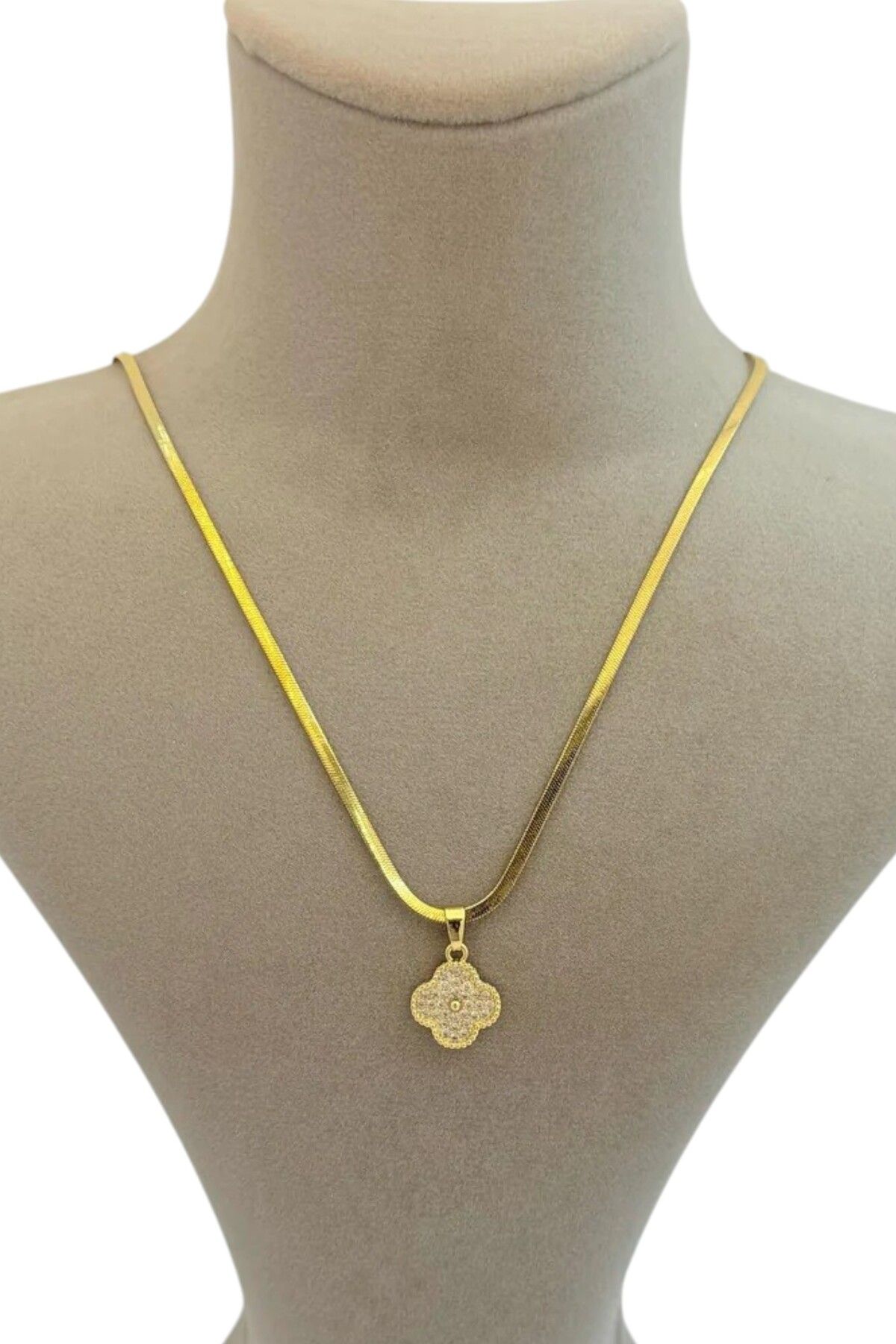 VIALOSA Zirkon Taşlı Gold Yonca Kolye