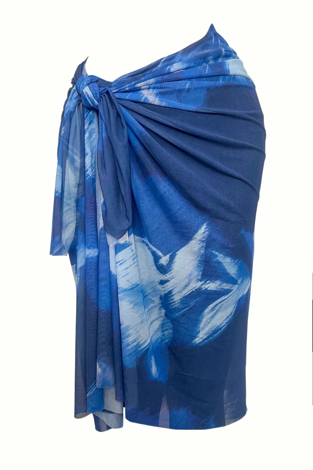 Kayz Tekstil Saks Mavi Batik Desen İç Göstermeyen Tül Büyük Boy Pareo 95x145 cm
