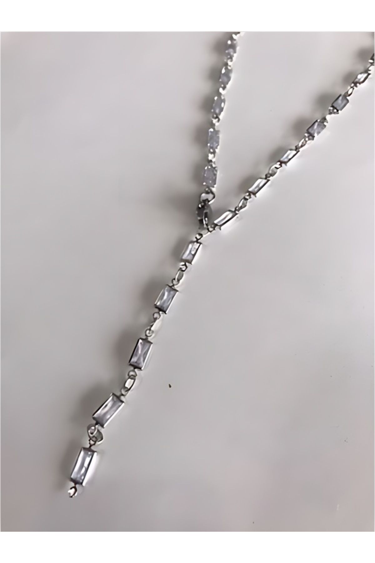 Çelik Çelik Silver Sallantı Parlak Dikdörtgen Taşlı Y Kolye
