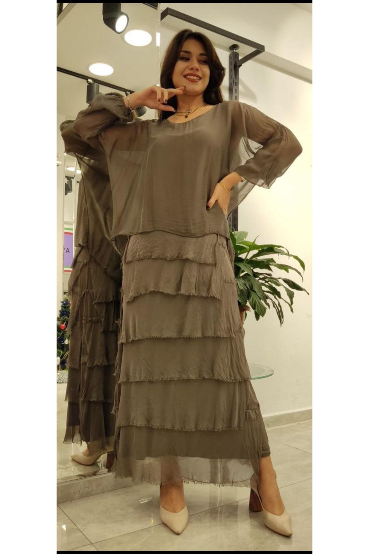 Cb Made In Italy İtalyan İpek Katmanlı Maxi Elbise